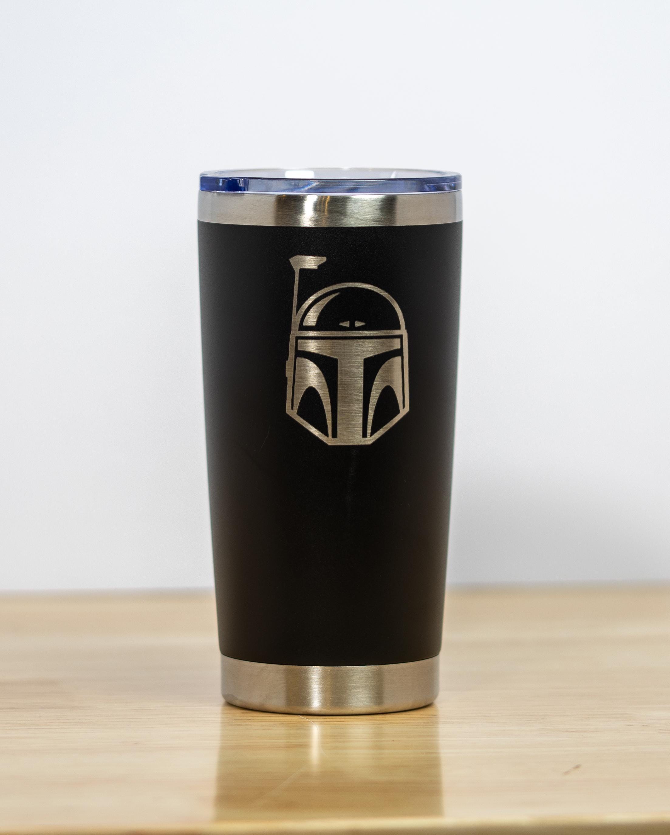 Boba Fett Tumbler | Laser Engraved Stainless Steel Travel Cup 20oz - Mandalorian Helmet