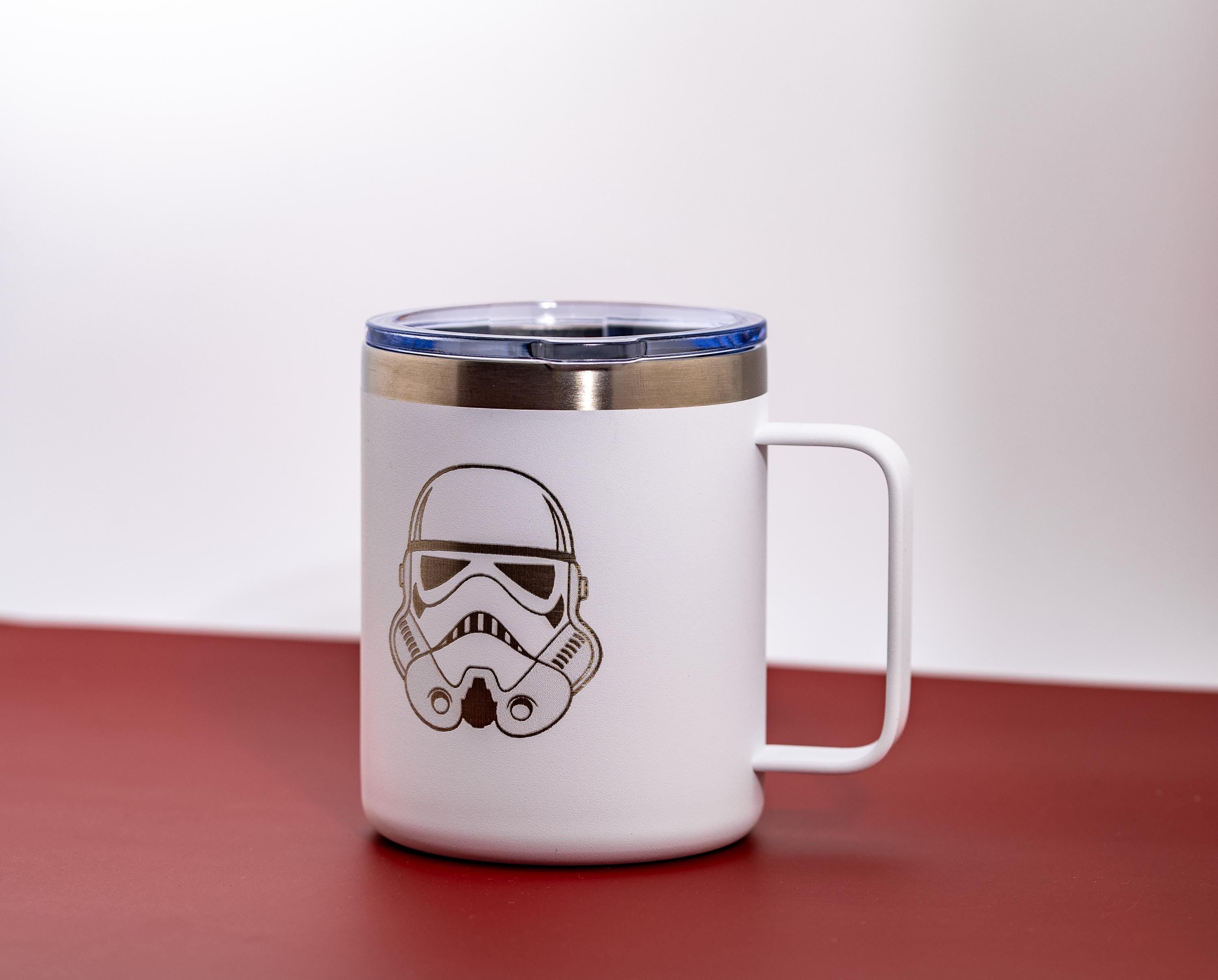 Stormtrooper Coffee Mug – Insulated Stainless Steel, White Powder Coated, Laser Engraved Design