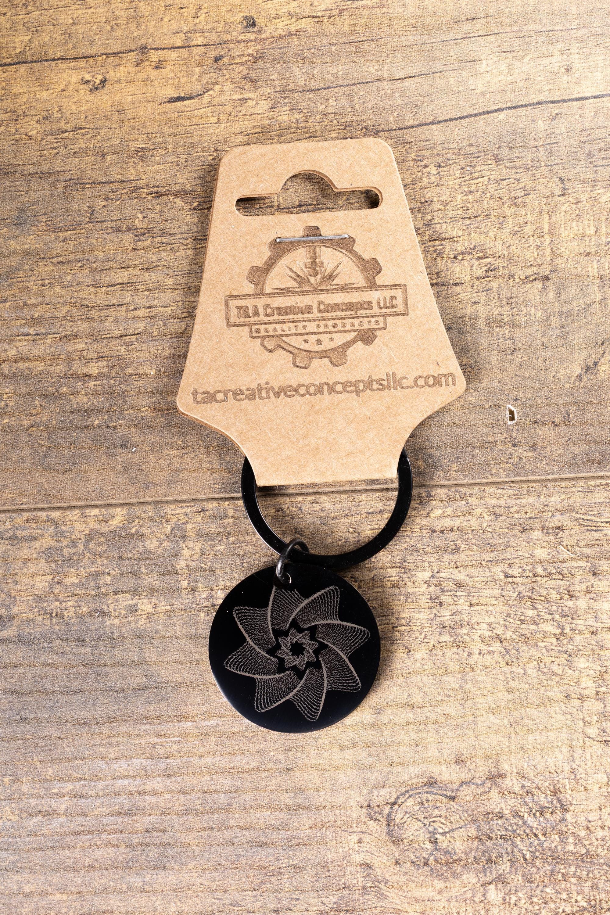 Matte Black Star Keychain - Double-Sided Laser Engraved Spiral Design, Durable Steel