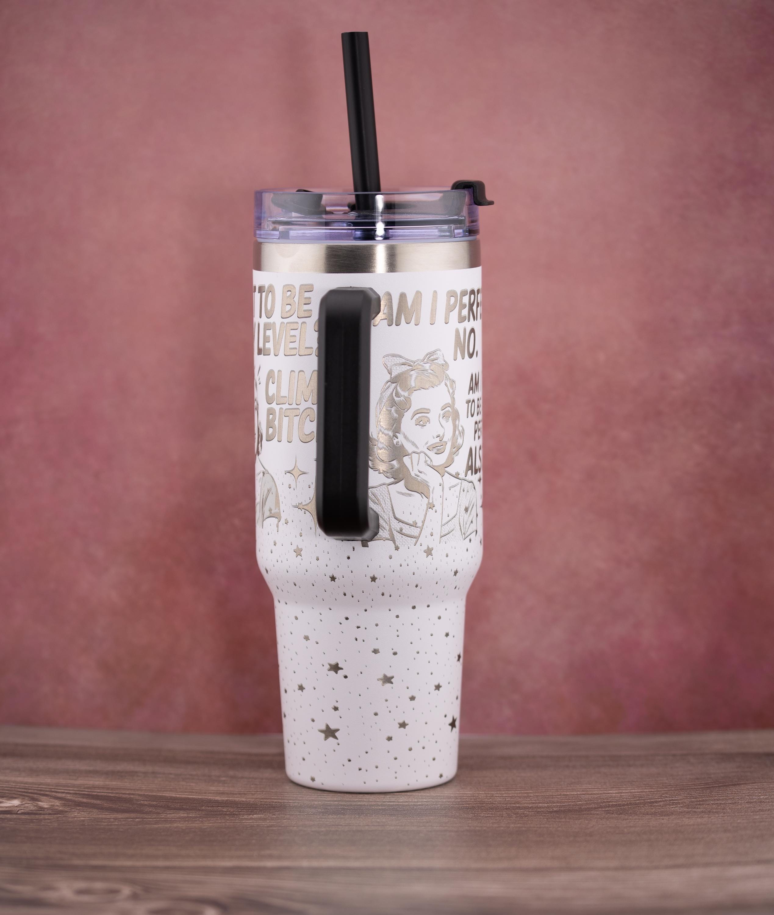 Stainless Steel Tumbler - 40oz Travel Mug With Handle & Straw Lid | Insulated Double Wall Cup