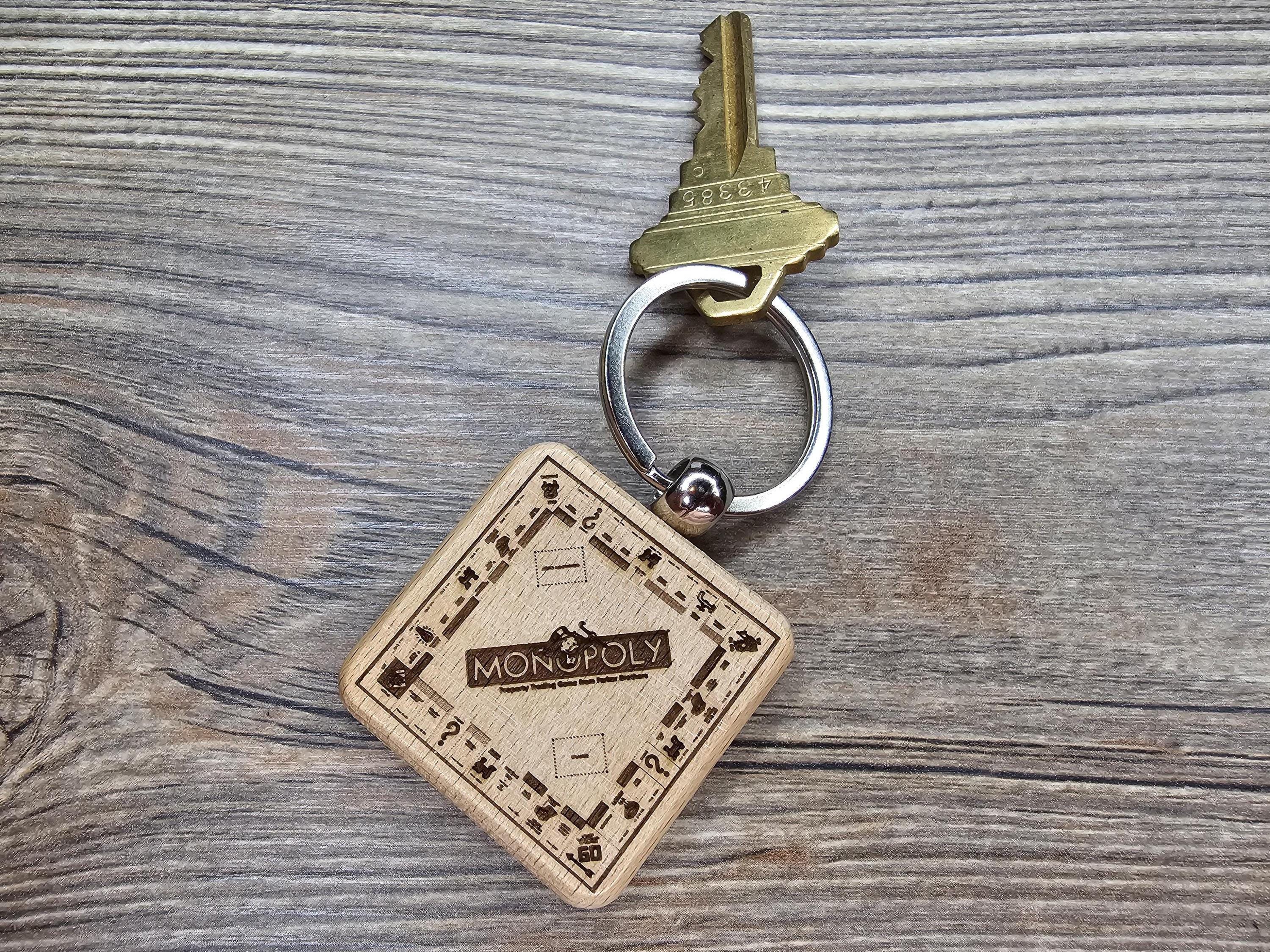 Monopoly Keychain - Double-Sided Engraved Hardwood Game Accessory with Stainless Steel Ring