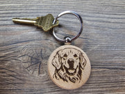 Golden Retriever Keychain - Double Sided Hardwood Dog Charm, Laser Engraved