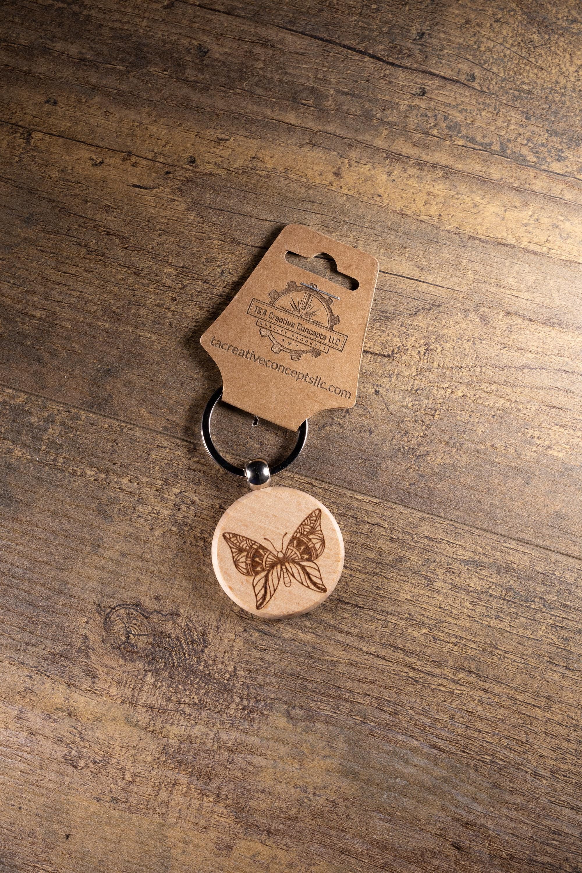 Butterfly Keychain - Laser Engraved Wood Bag Charm with Stainless Steel Ring