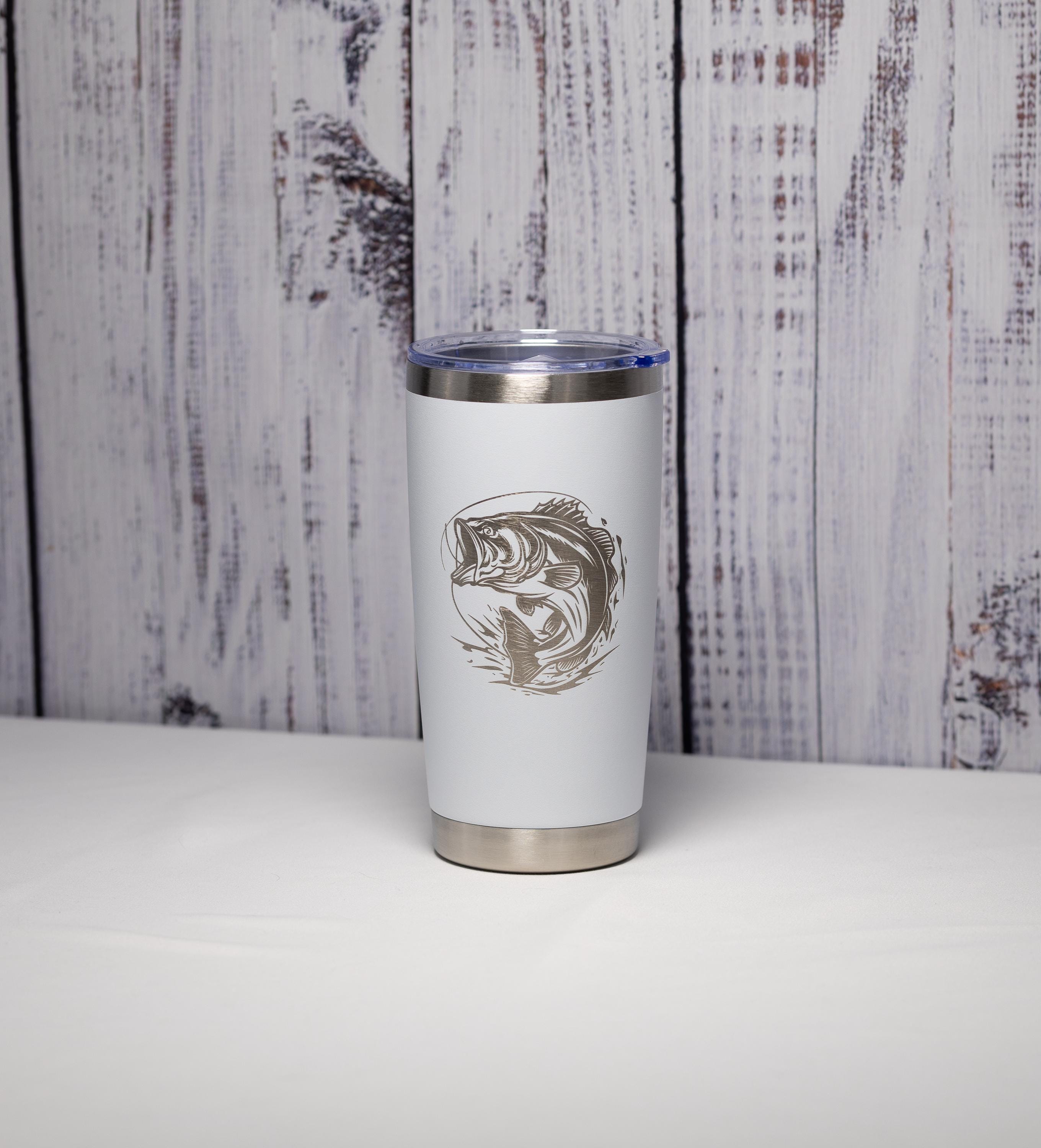 Bass Fisherman Tumbler - Cold Hot Drinkware, Custom Powder Coated Stainless Steel Travel Mug