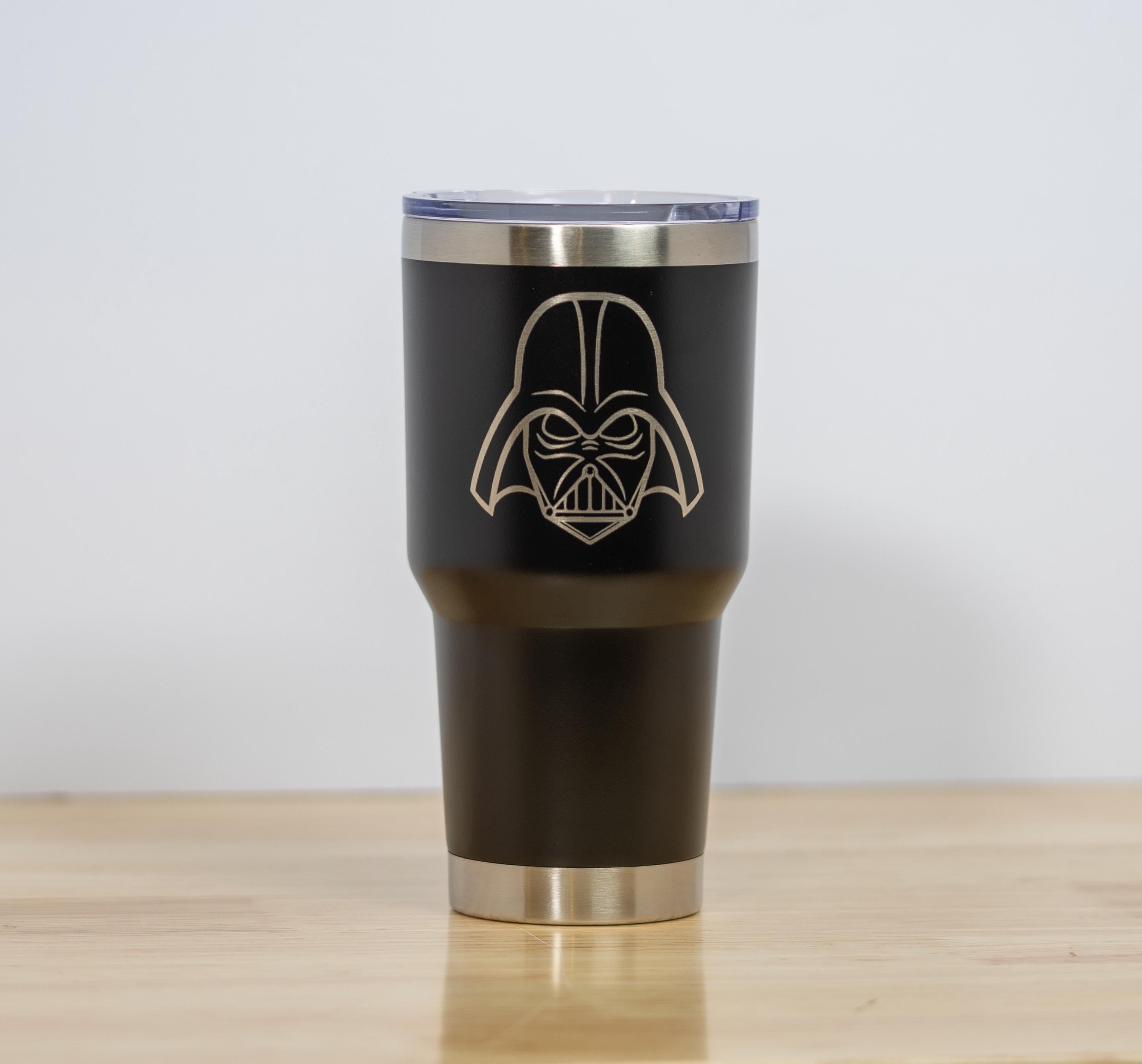 Darth Vader Tumbler - 30oz Stainless Steel Cup With Laser Engraved Helmet & Clear Lid