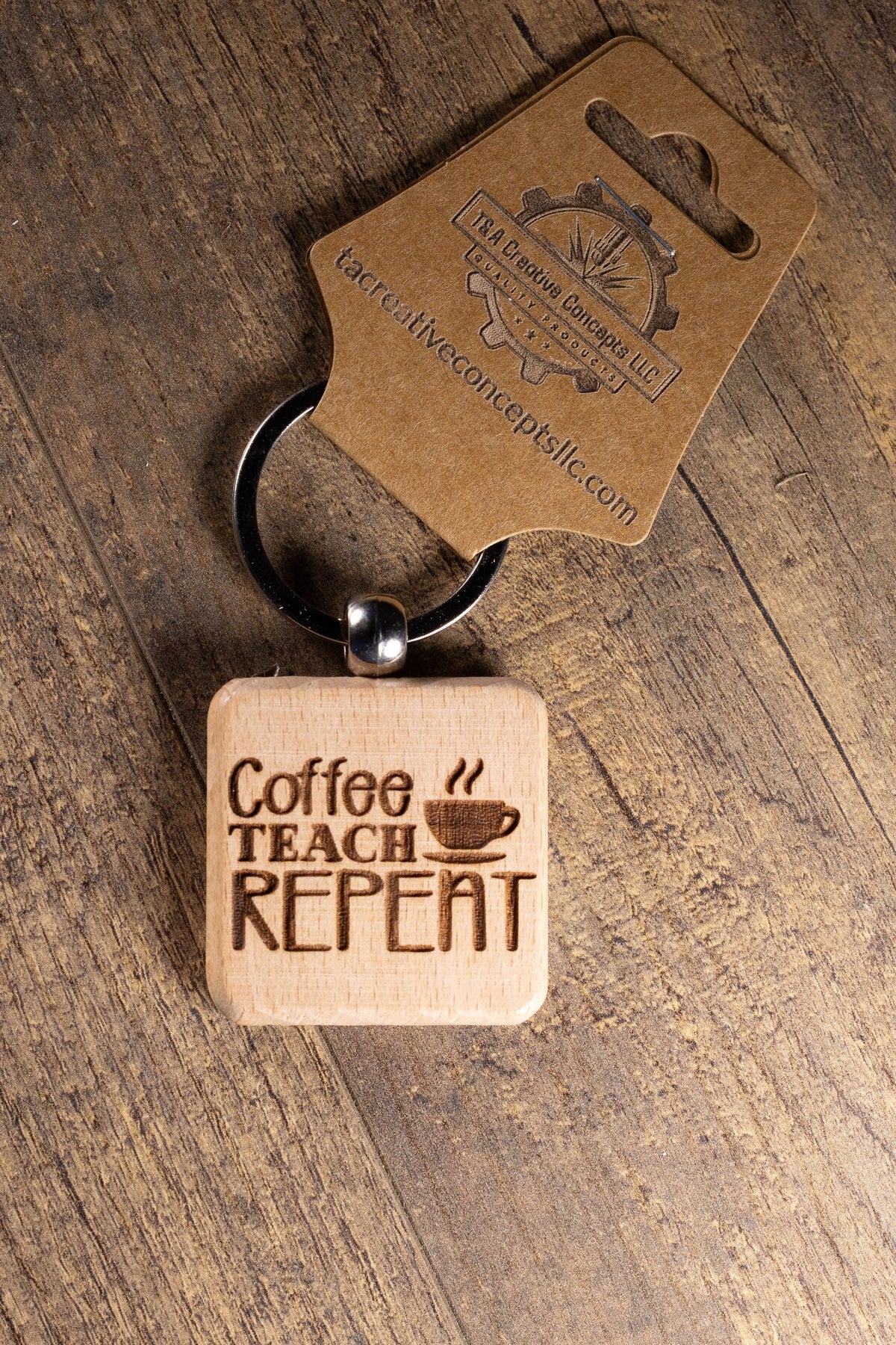 Teacher Keychain – Laser Engraved Hardwood Bag Charm | Coffee Teacher Gift
