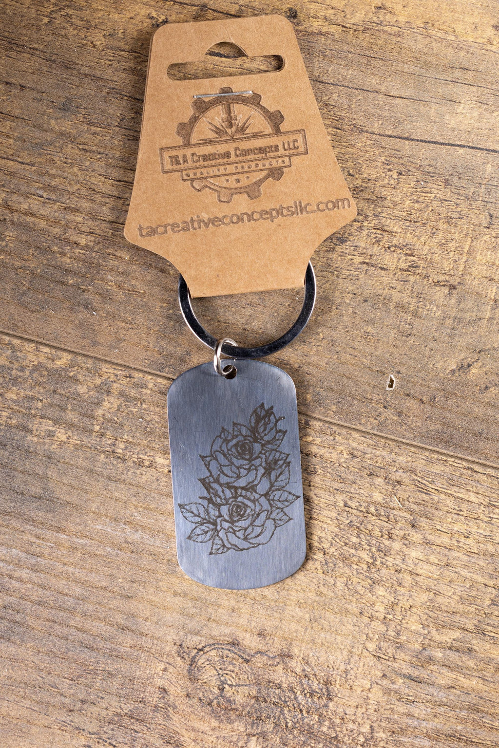 Rose Keychain – Laser Engraved Stainless Steel Floral Design | Durable Metal Accessory