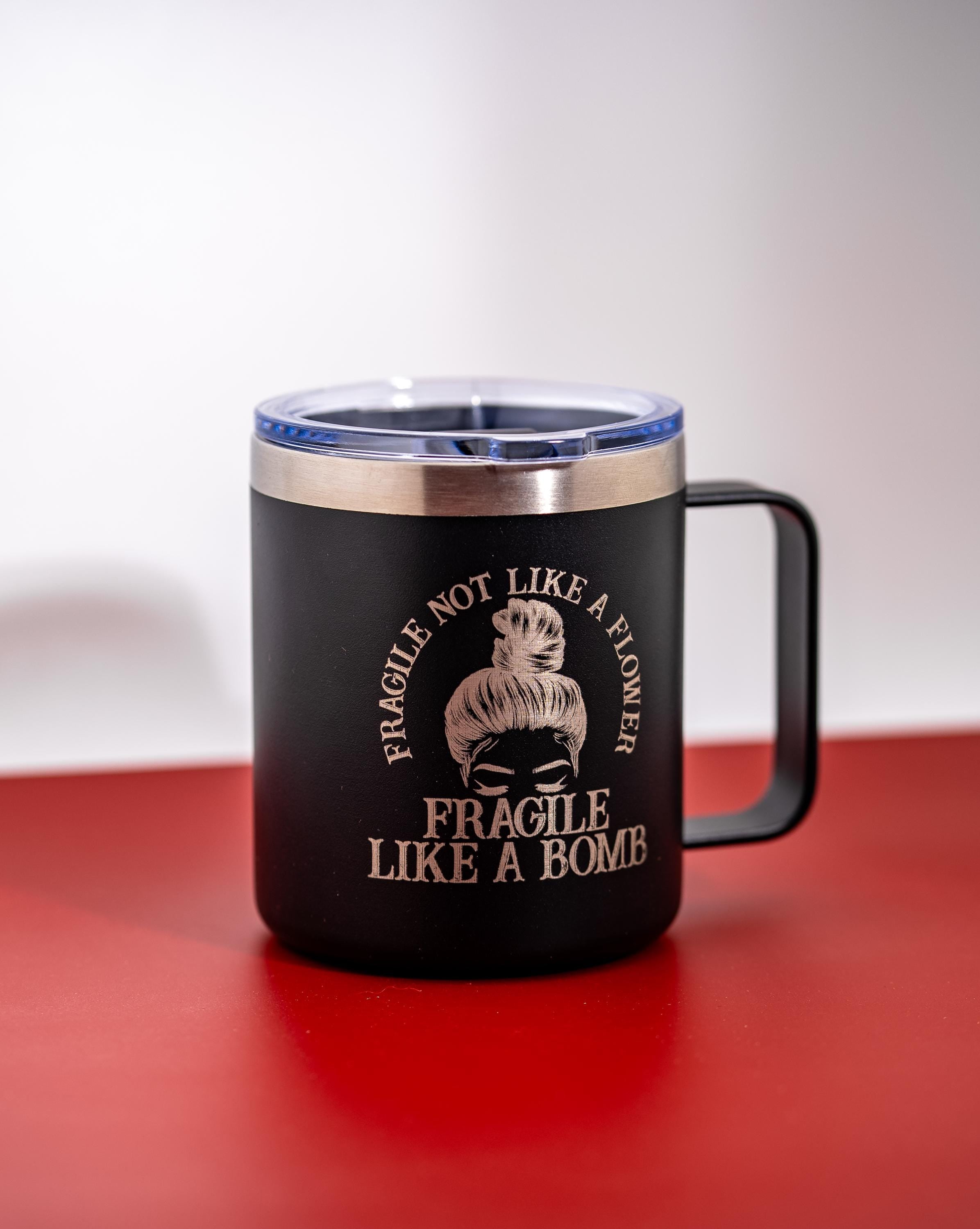 Insulated Steel Tumbler - Fragile Like a Bomb 14oz Double Wall Mug With Spill Resistant Lid