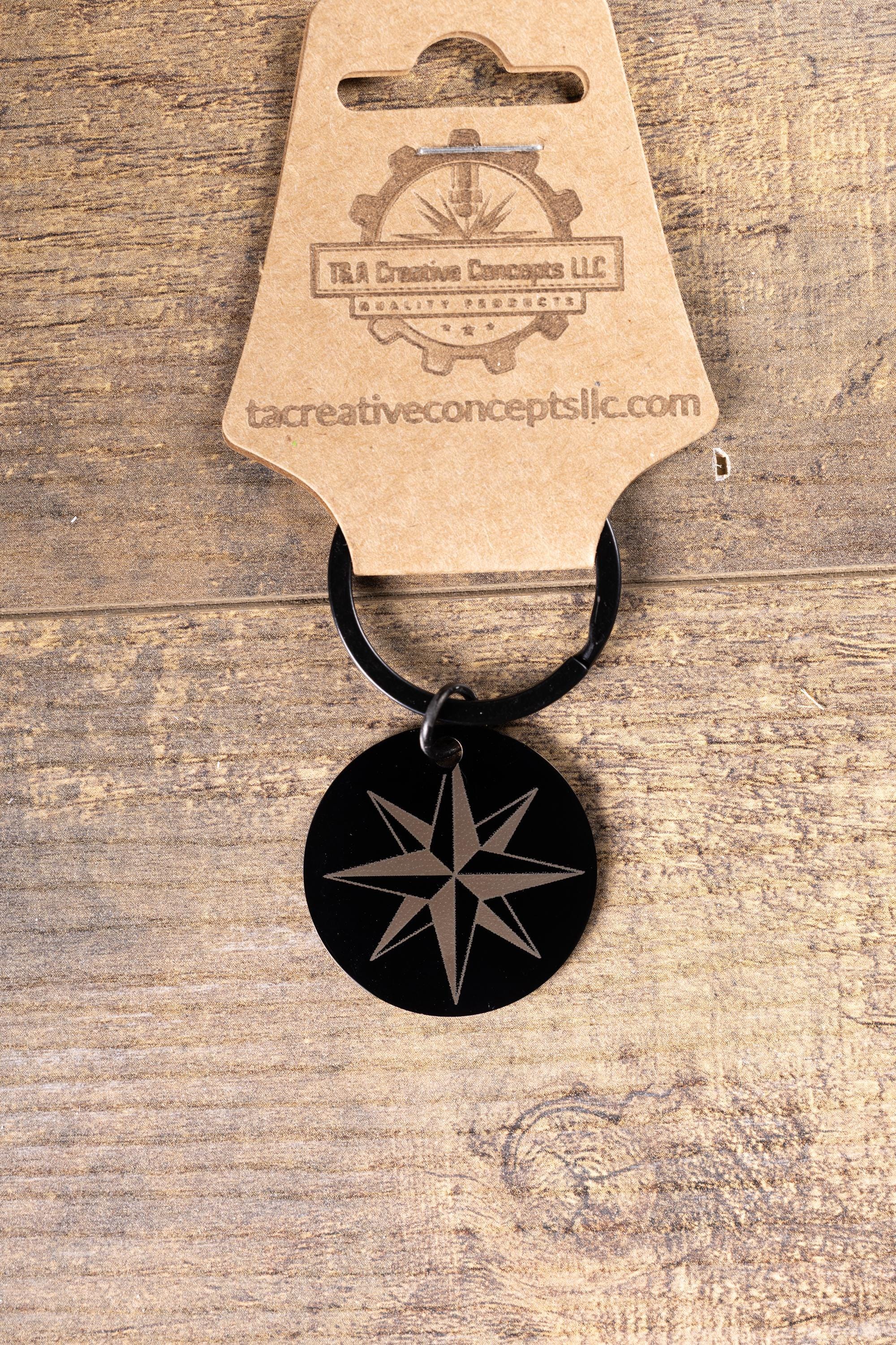 Nautical Star Keychain – Matte Black Double Sided Compass Pendant Gift