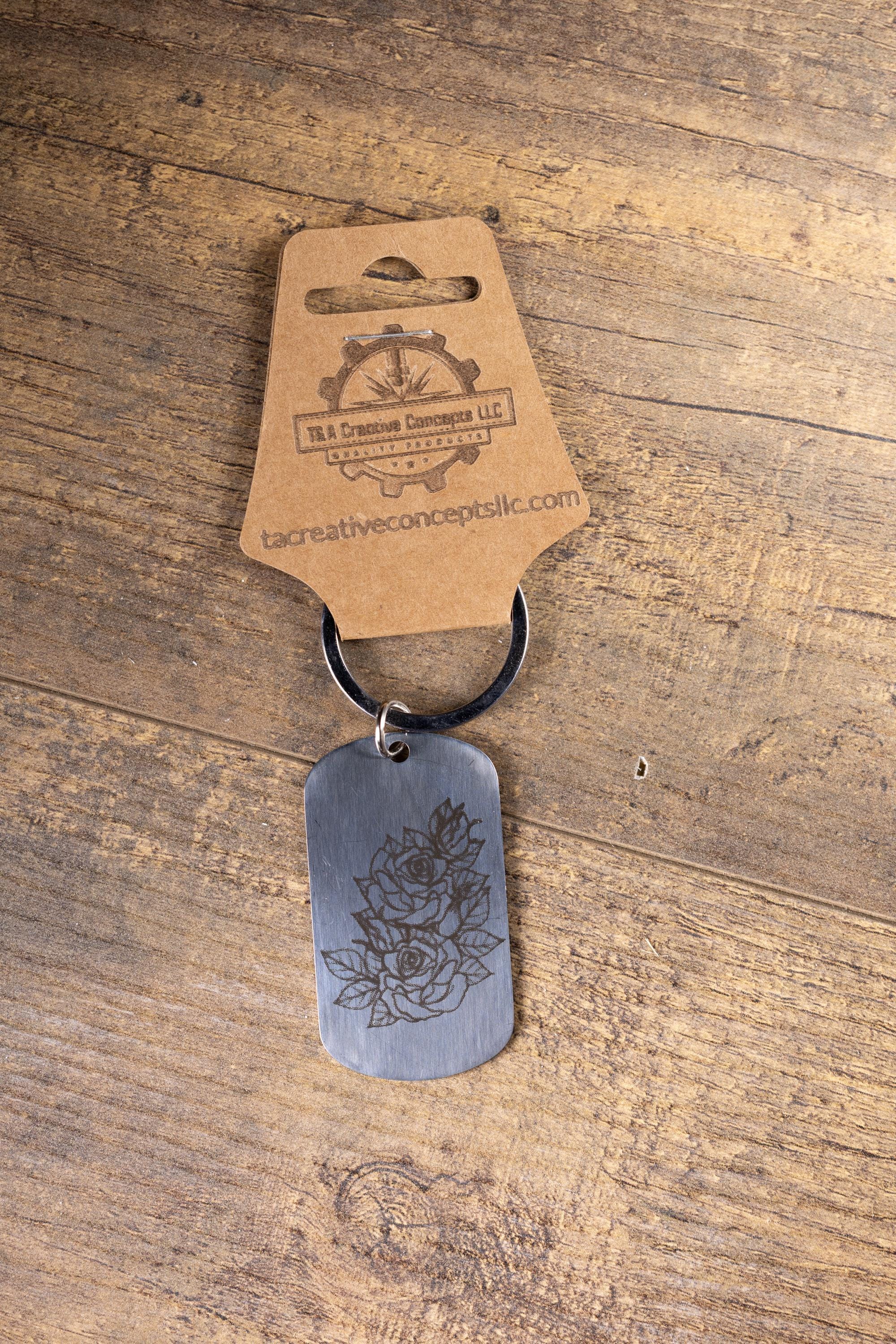 Rose Keychain – Laser Engraved Stainless Steel Floral Design | Durable Metal Accessory