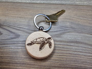 Sea Turtle Keychain – Double Sided Hardwood Charm with Rust Resistant Ring