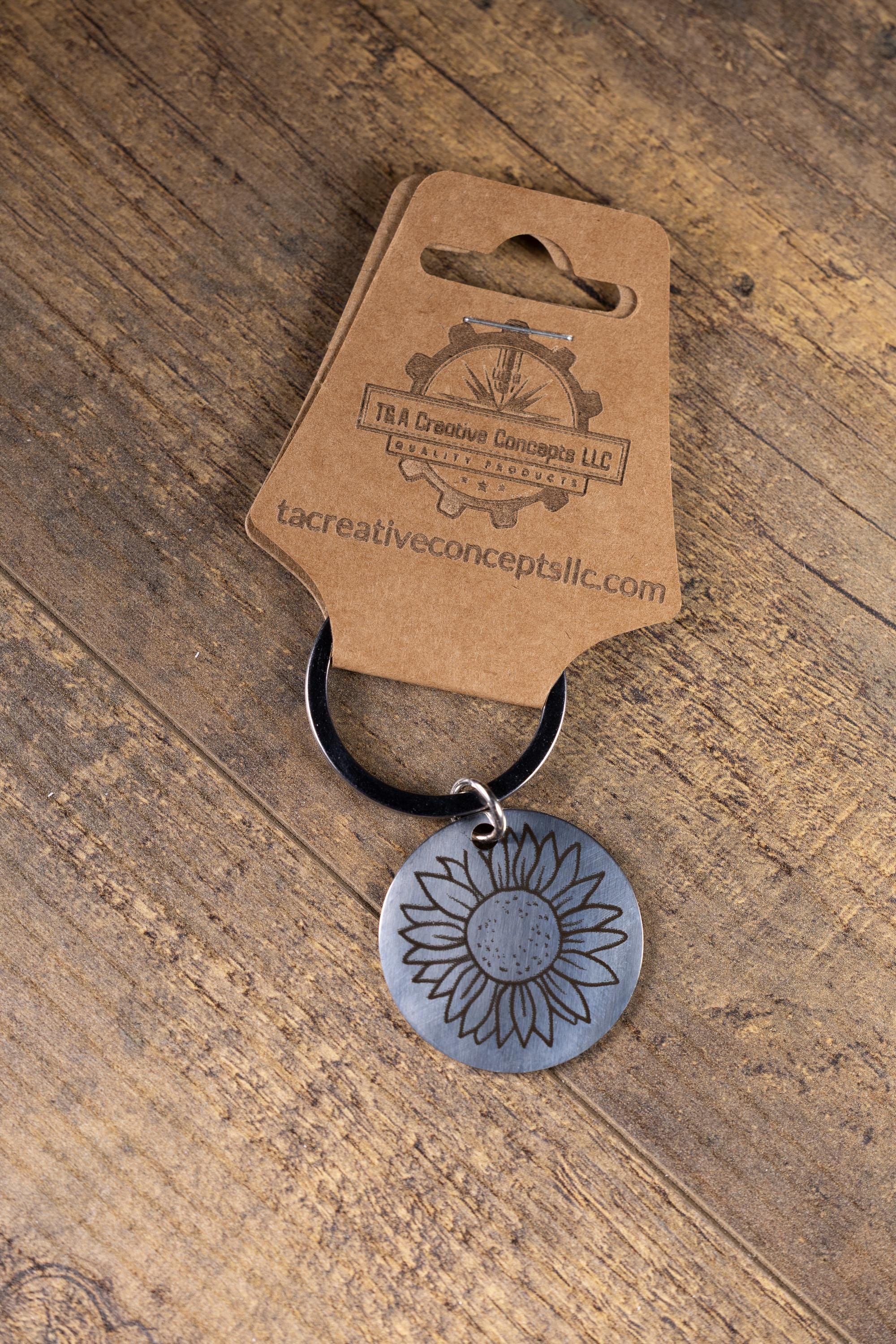 Sunflower Keychain – Polished Stainless Steel Floral Charm | Laser Engraved Accessory