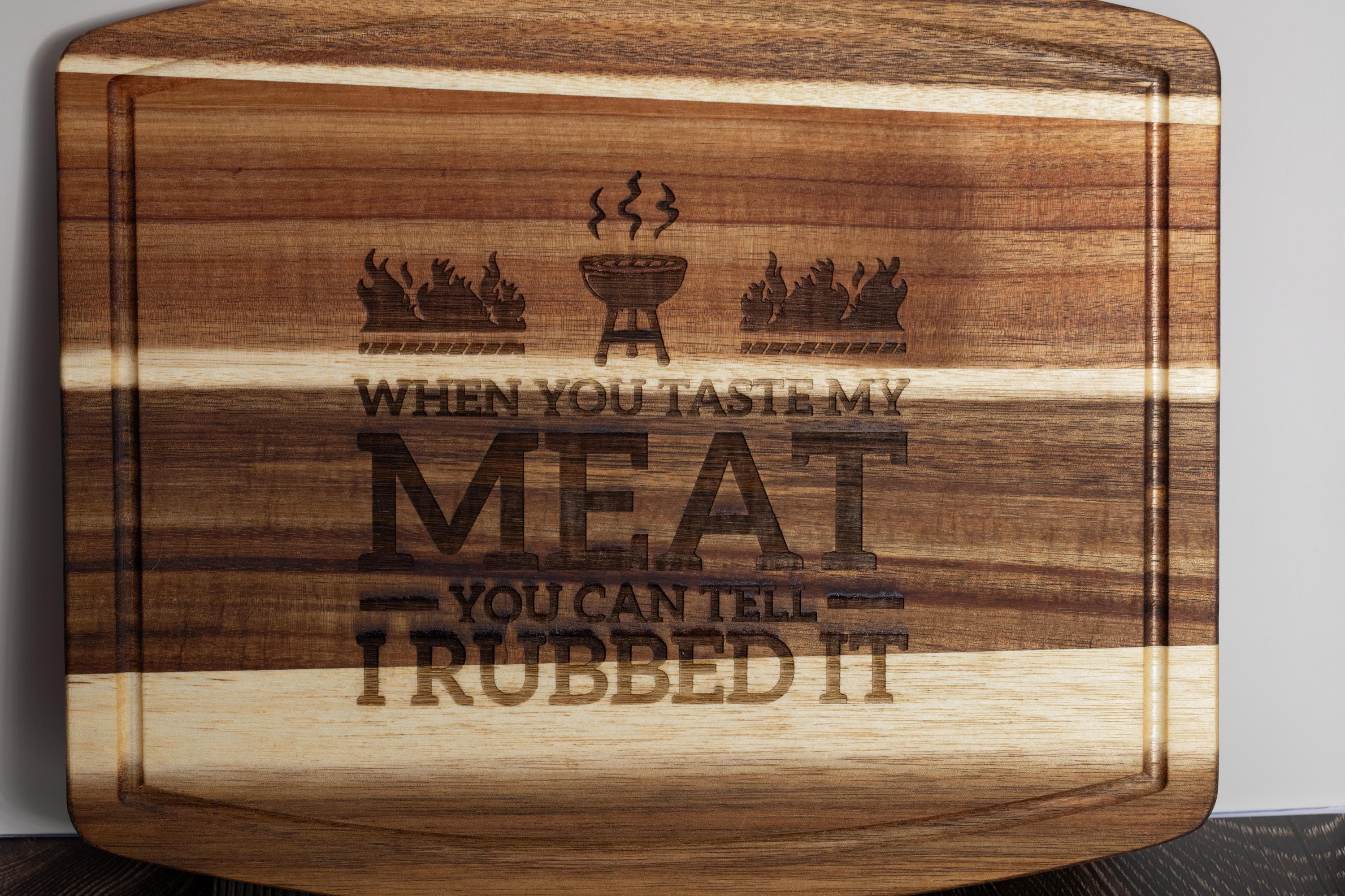 Acacia Wood Cutting Board – Engraved BBQ Grill Board, Durable & Knife Friendly
