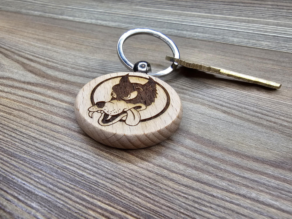 Grateful Dead Keychain – Double Sided Wooden Dire Wolf Design With Stainless Steel Ring