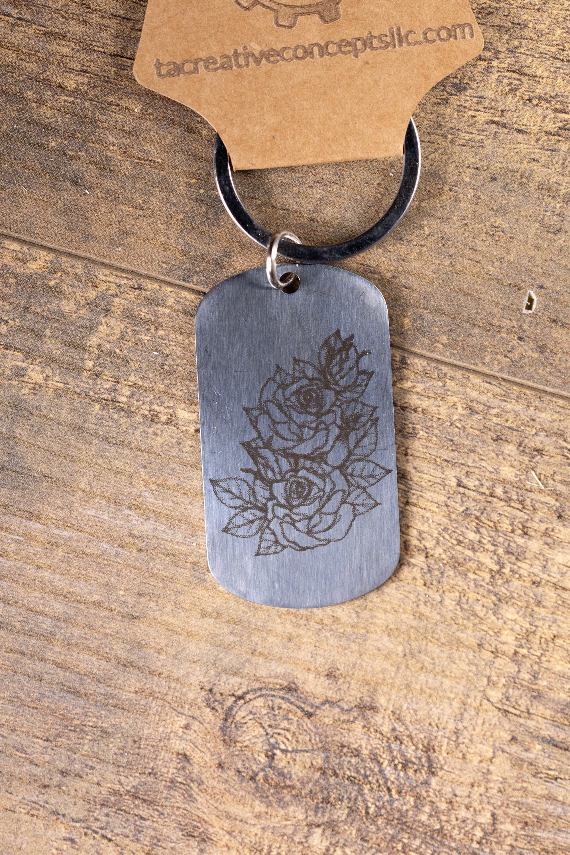 Rose Keychain – Laser Engraved Stainless Steel Floral Design | Durable Metal Accessory