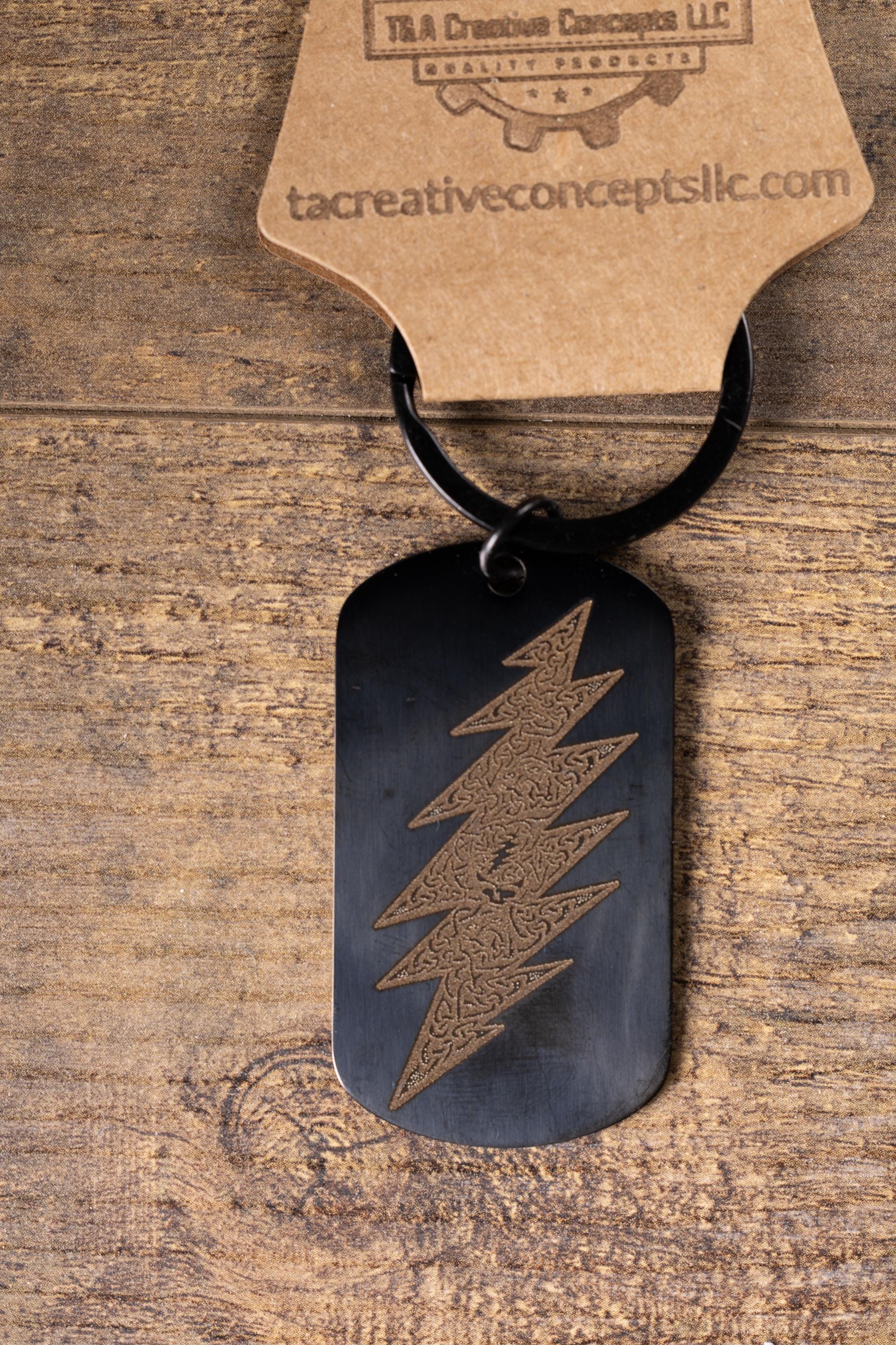 Grateful Dead Keychain – Black Stainless Steel With Laser Engraved Celtic Bolt Design