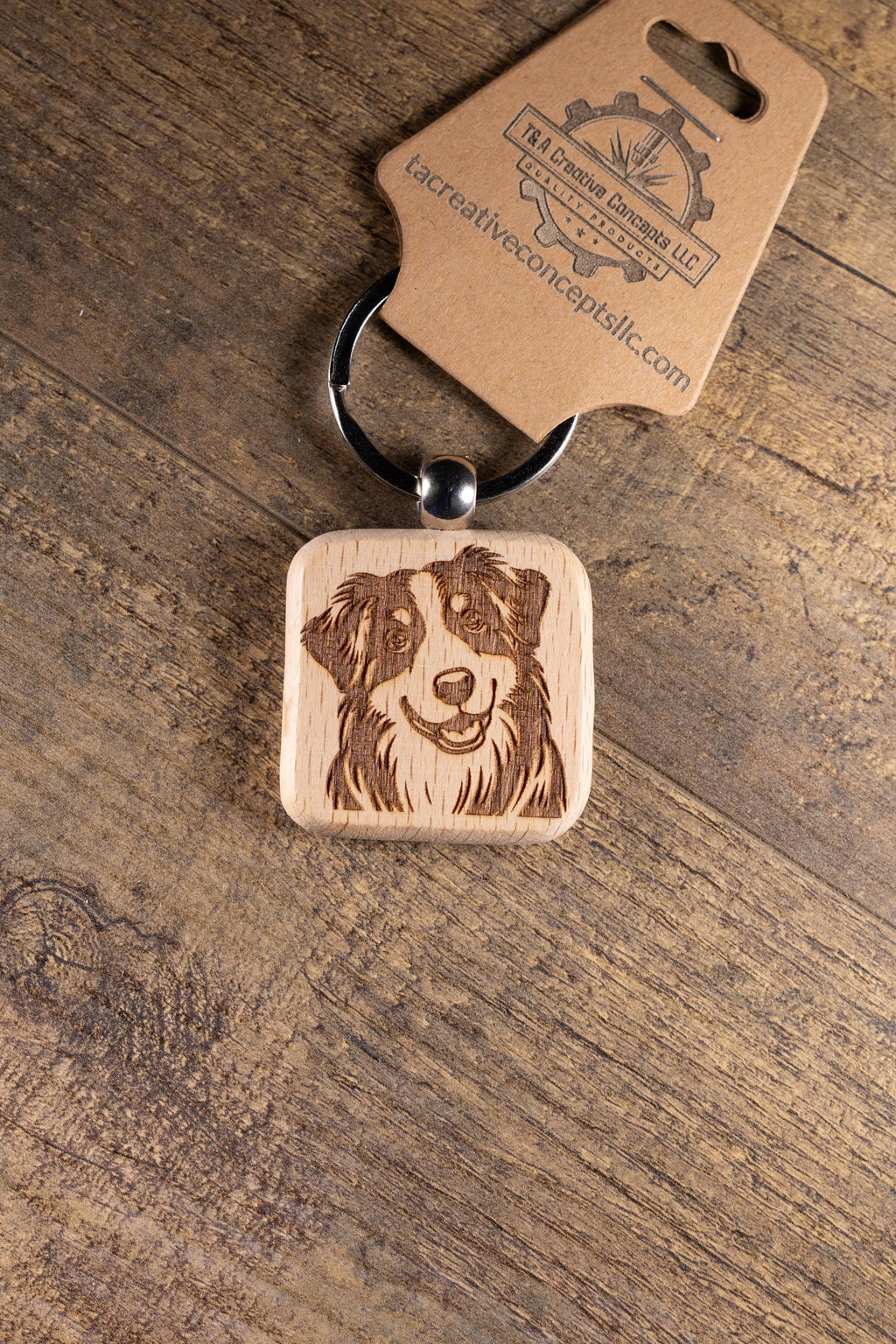 Australian Shepherd Keychain – Laser Engraved Hardwood Dog Lover Gift Idea