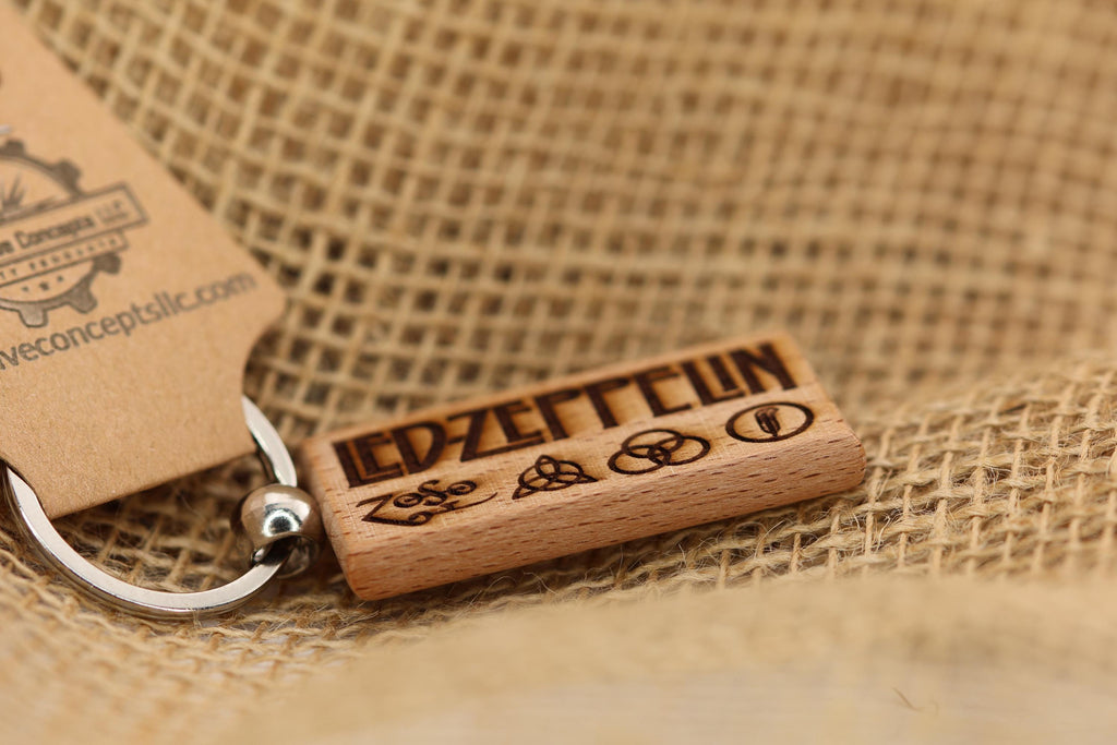 Led Zeppelin Keychain – Laser Engraved Hardwood with Stainless Steel Ring