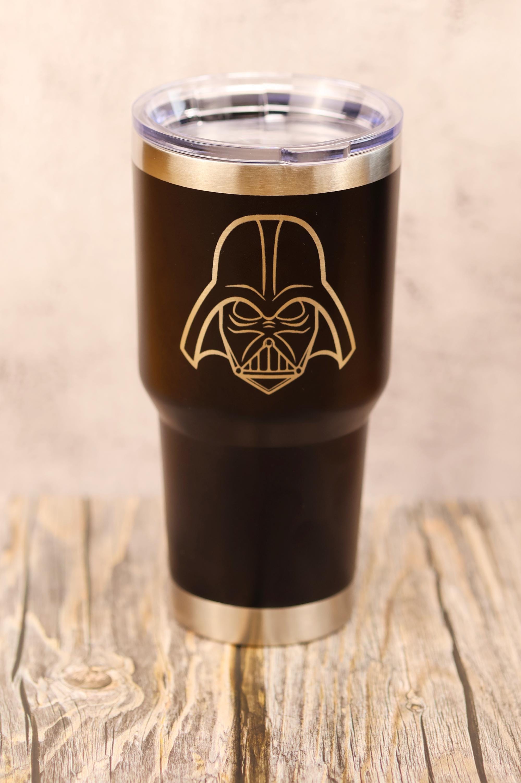 Darth Vader Tumbler - 30oz Stainless Steel Cup With Laser Engraved Helmet & Clear Lid