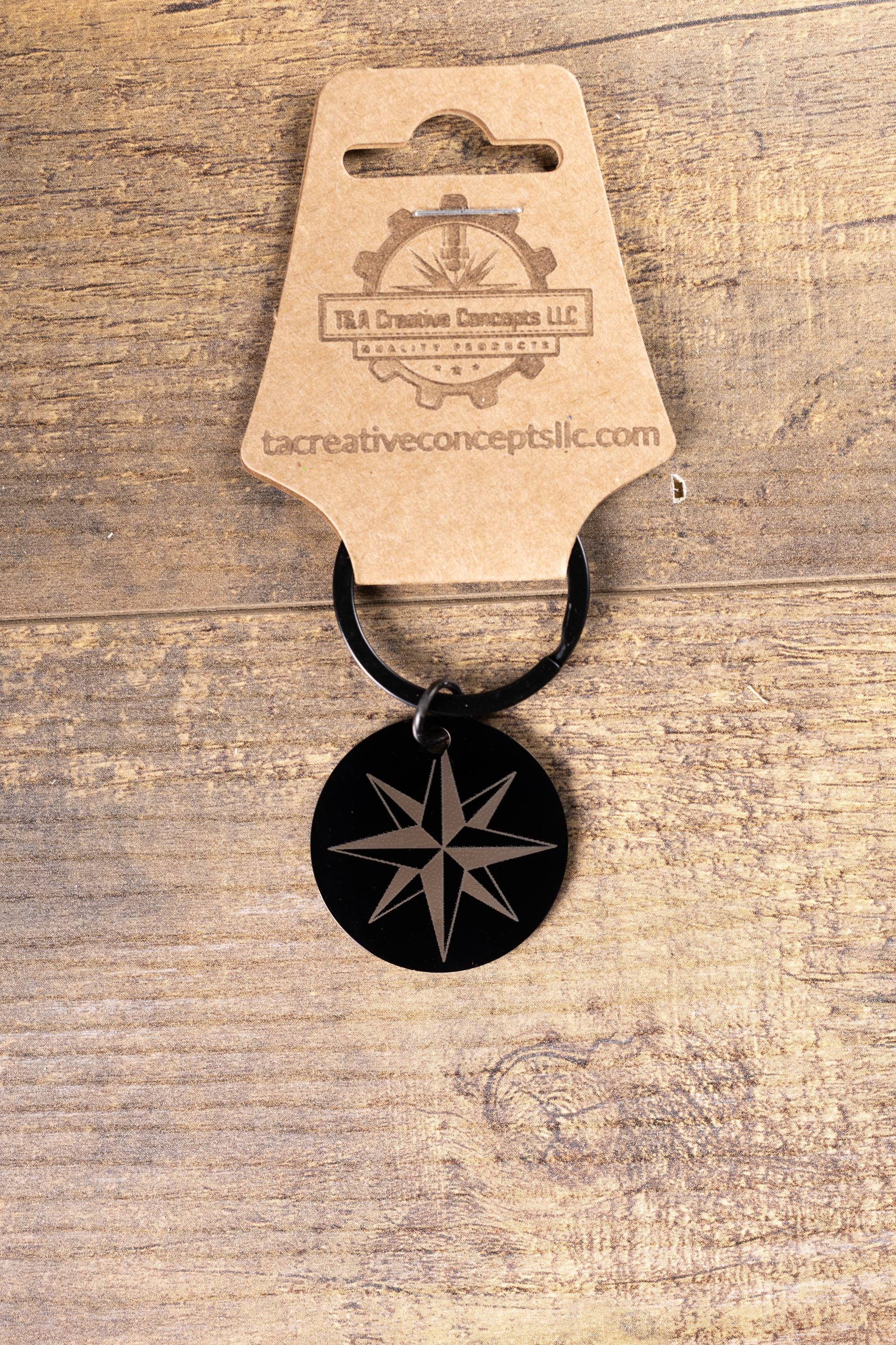Nautical Star Keychain – Matte Black Double Sided Compass Pendant Gift