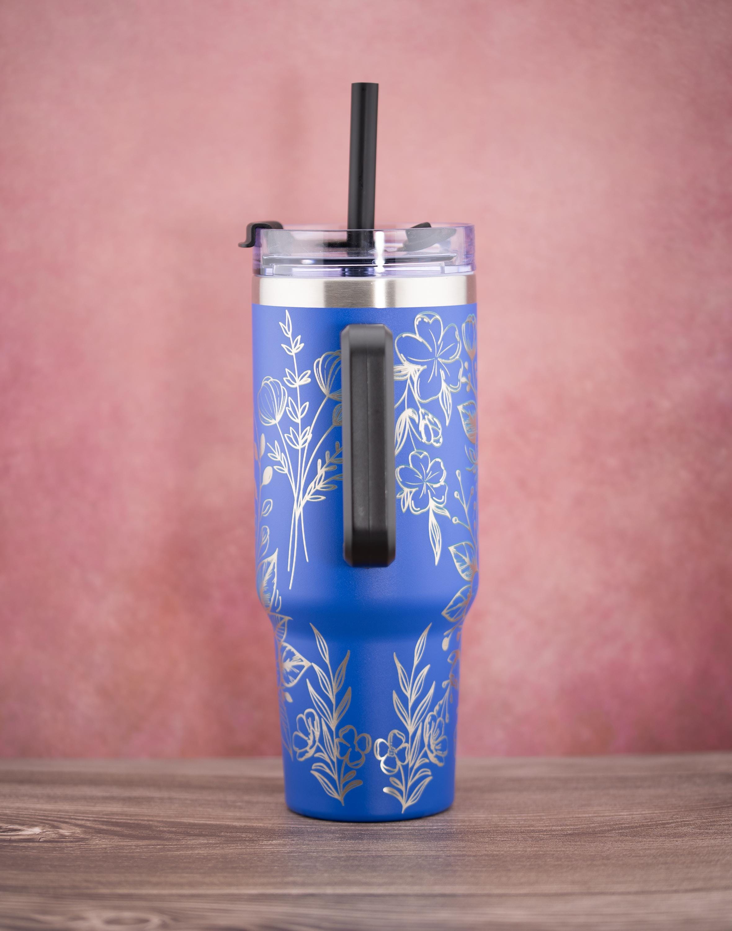 Floral Nurse Tumbler – 40oz Stainless Steel Insulated Drink Cup with Handle & Straw Lid