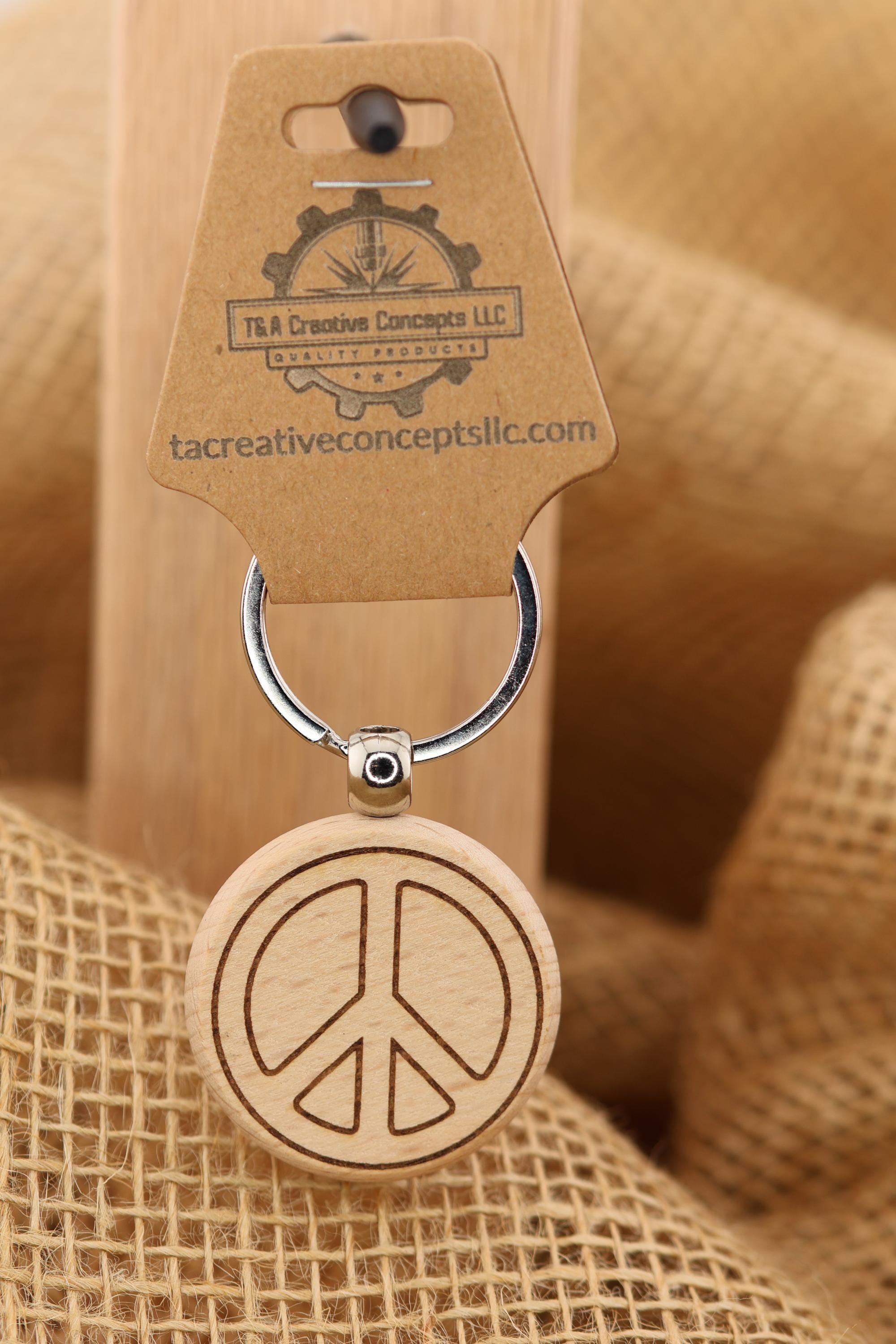 Peace Sign Keychain - Boho Style Charm | Hardwood Double Sided Engraving