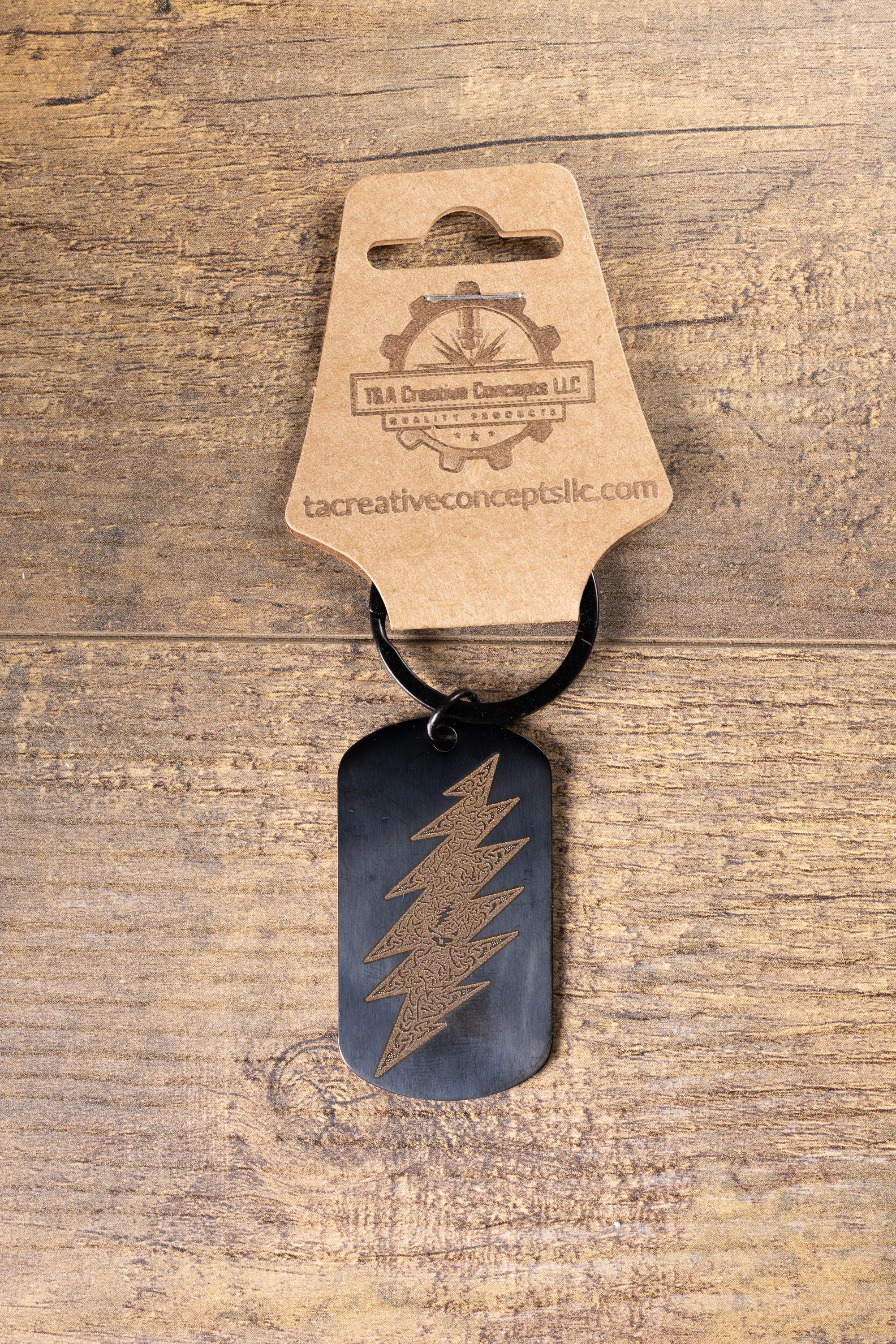 Grateful Dead Keychain – Black Stainless Steel With Laser Engraved Celtic Bolt Design
