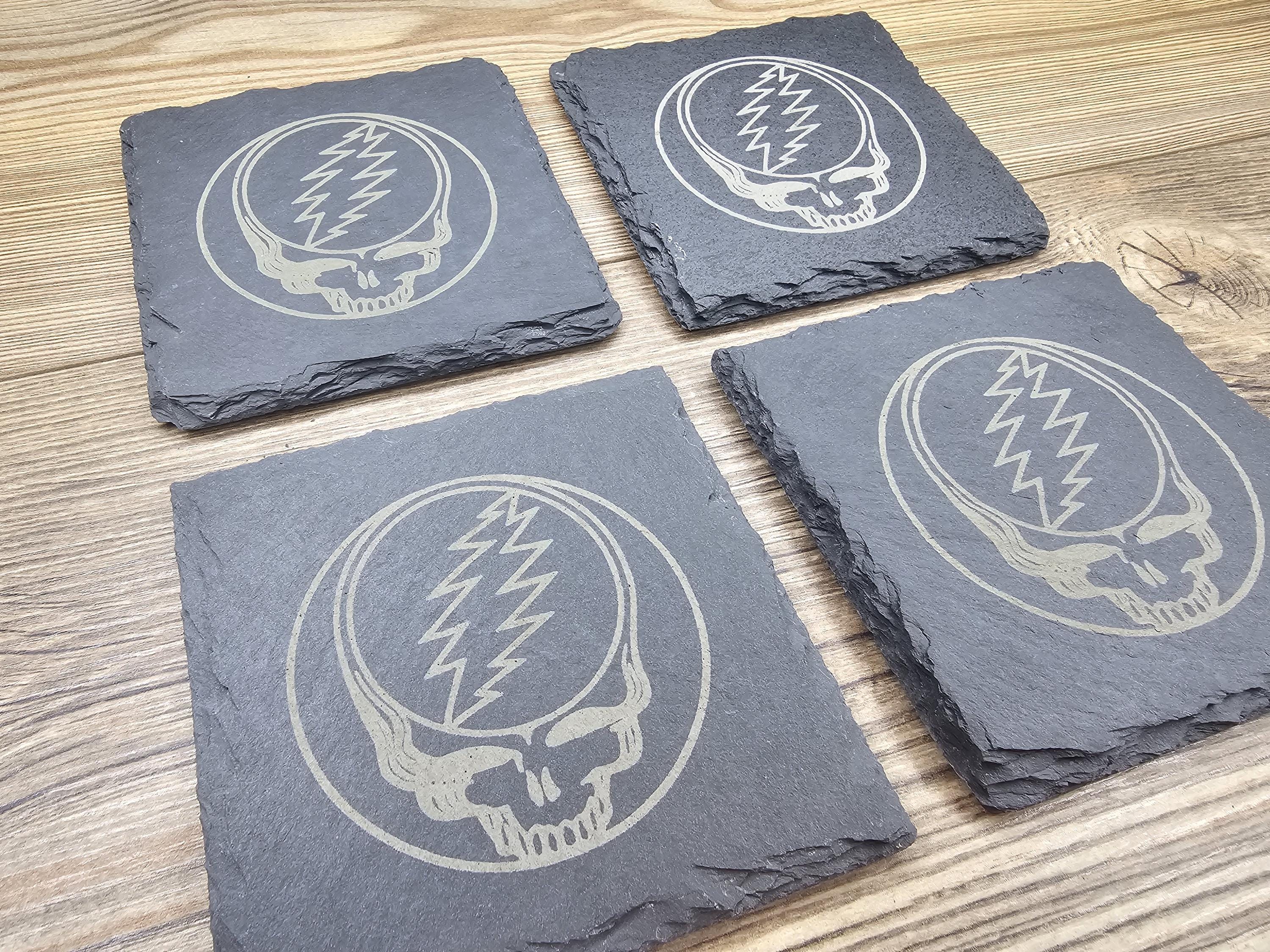 Grateful Dead Coasters - Laser Engraved Slate Set of Four Coasters for Music Fans