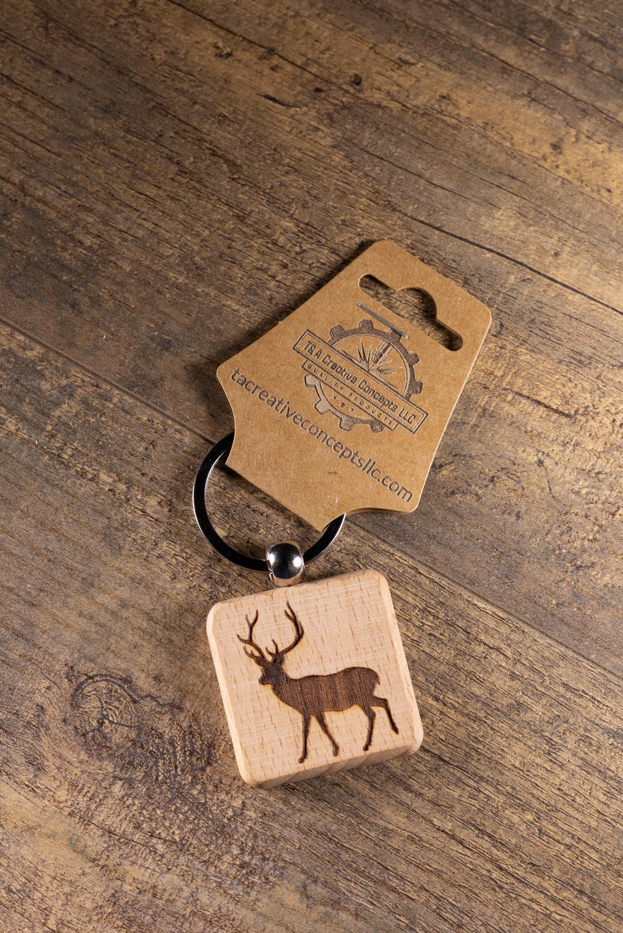 Buck Keychain Wood – Laser Engraved Buck Design Rustic Outdoor Charm