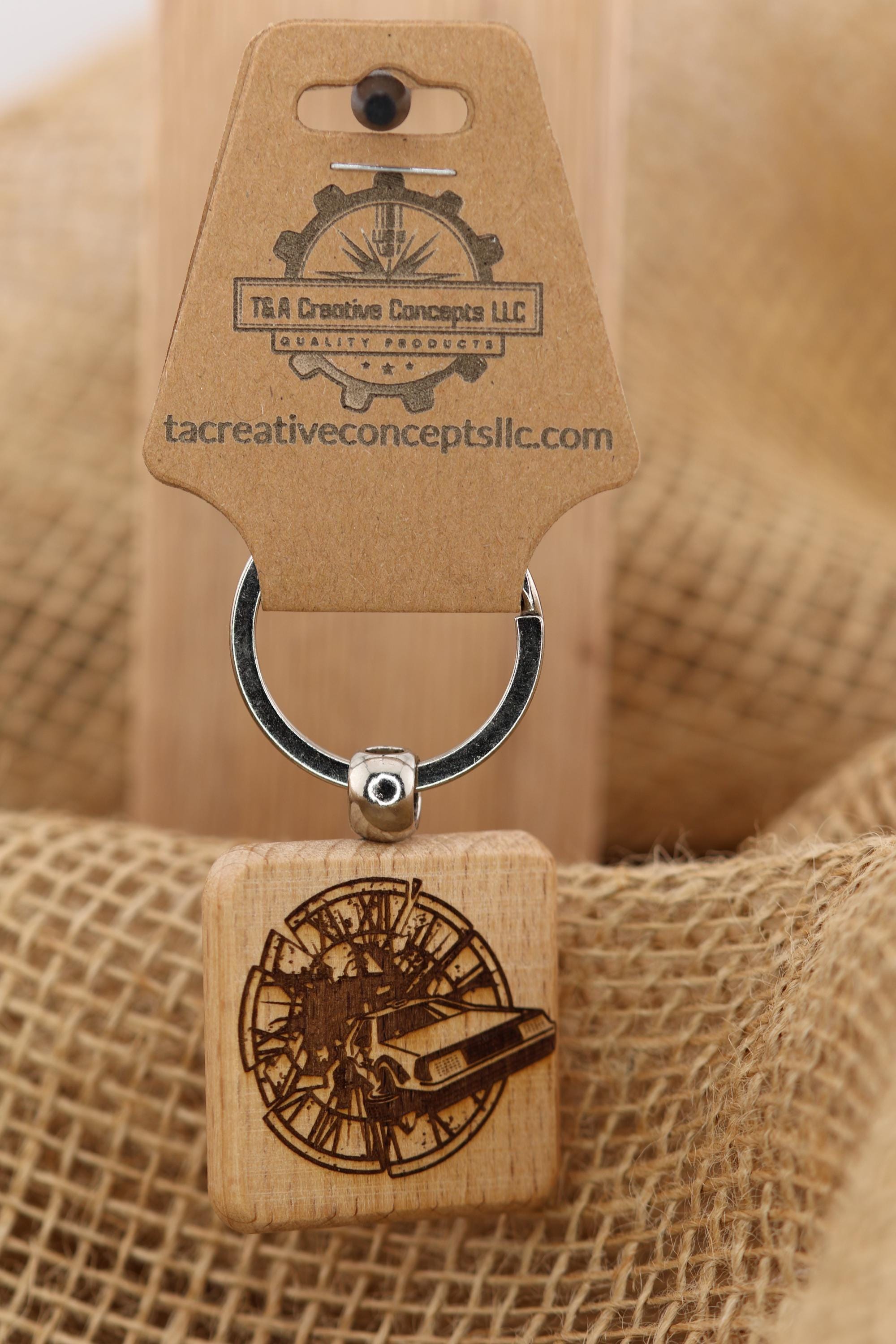 Back to the Future Keychain – Hardwood Double Sided Design with Stainless Steel Ring