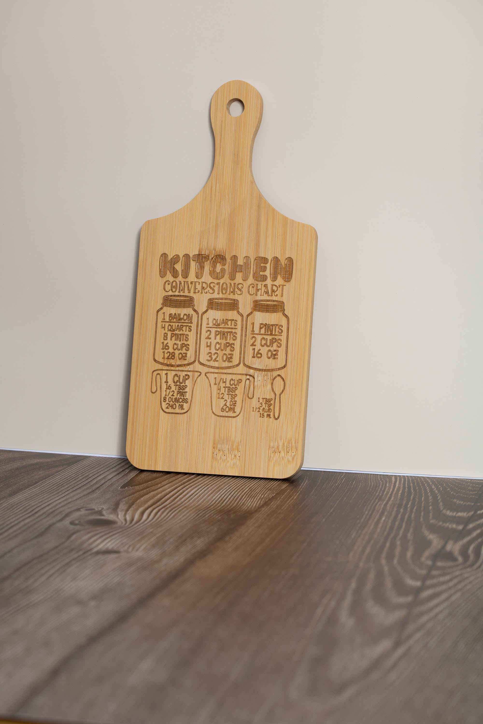 Bamboo Cutting Board - Kitchen Conversion Chart | Laser Engraved Small Prep Board