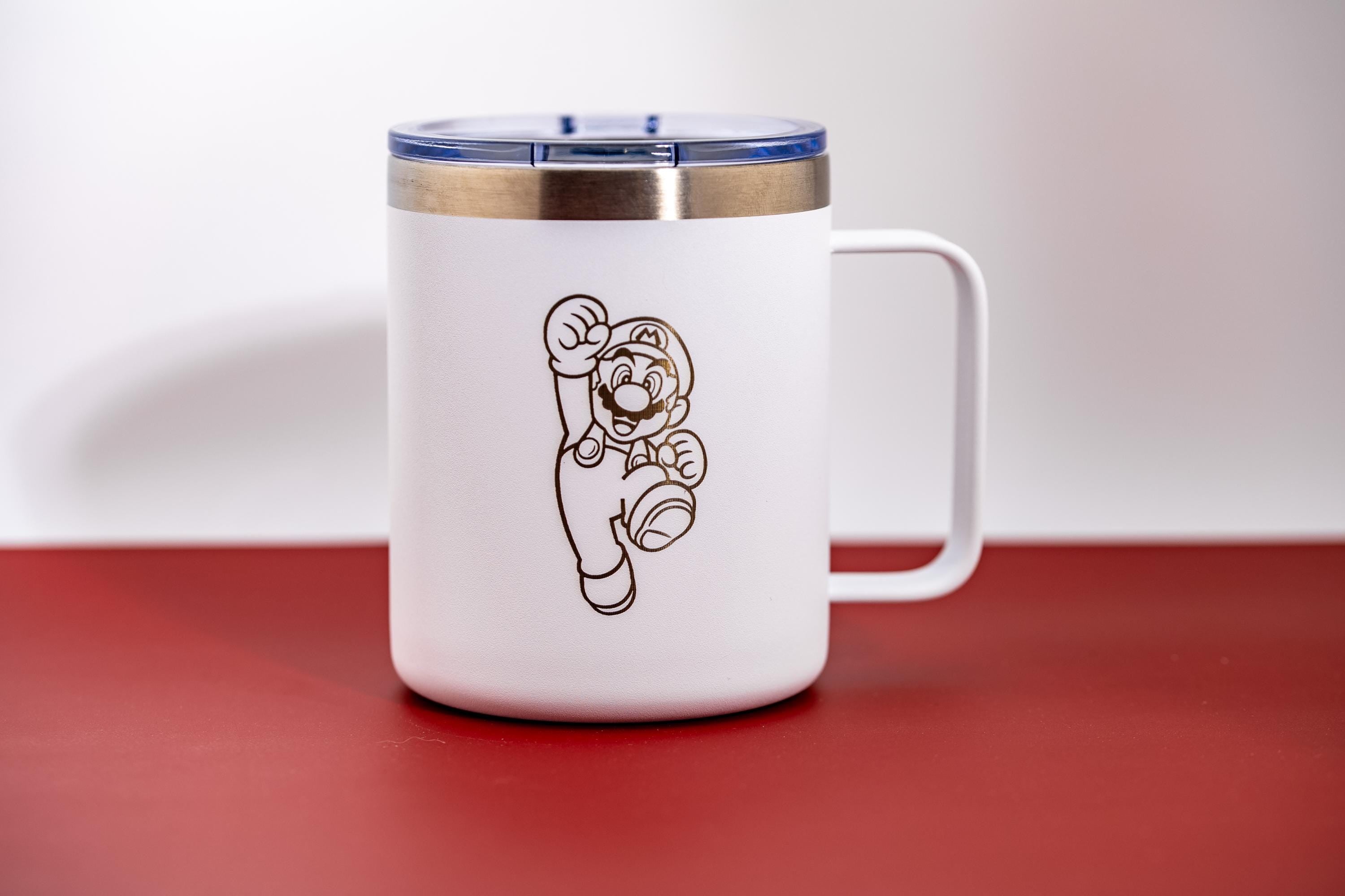 Insulated Stainless Steel Mug – Laser Engraved Mario Coffee Cup, Spill Resistant Lid