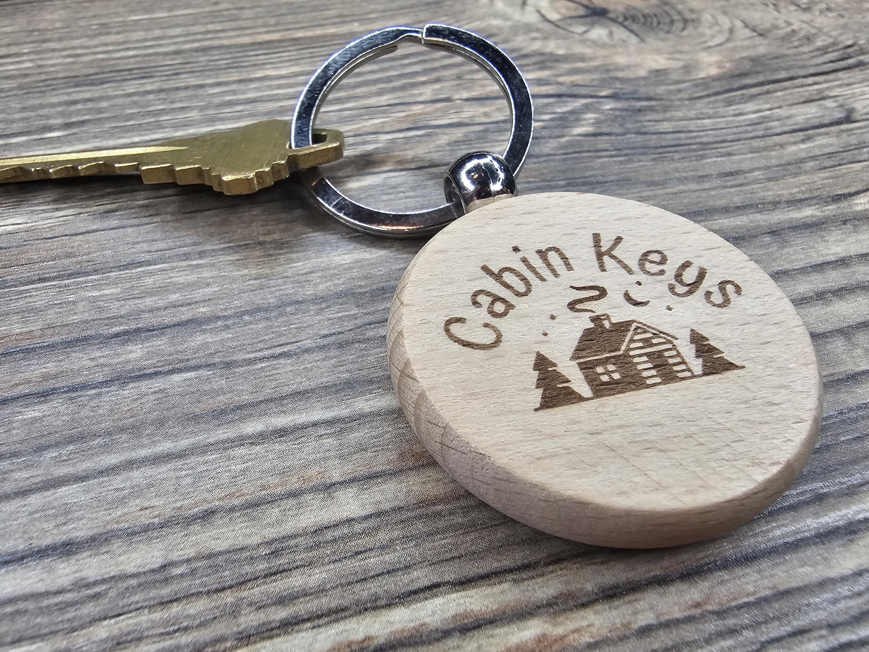 Cabin Keys Keychain – Hardwood Double-Sided Engraved Charm with Stainless Steel Ring