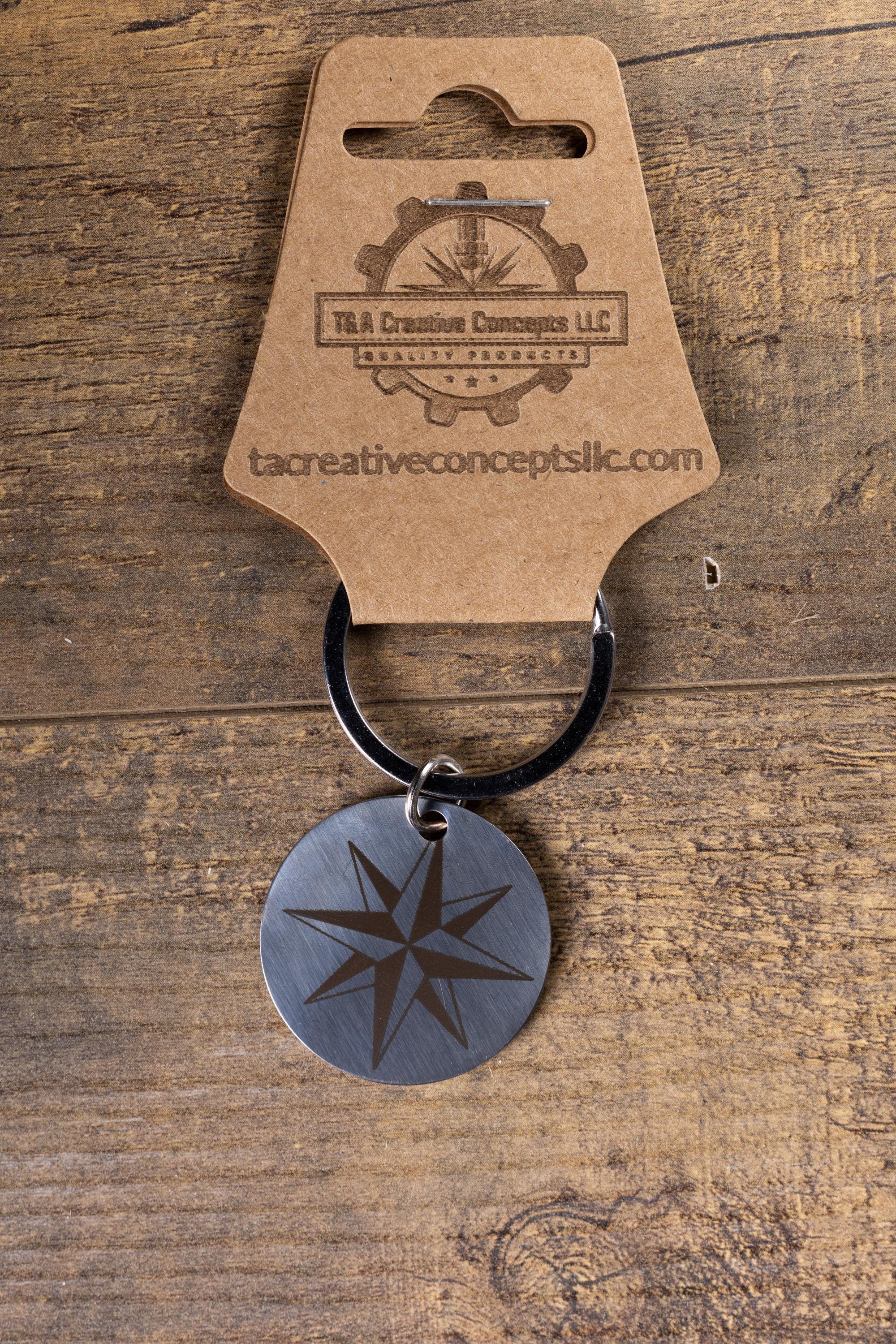 Nautical Star Keychain – Stainless Steel, Double Sided Laser Engraved Design