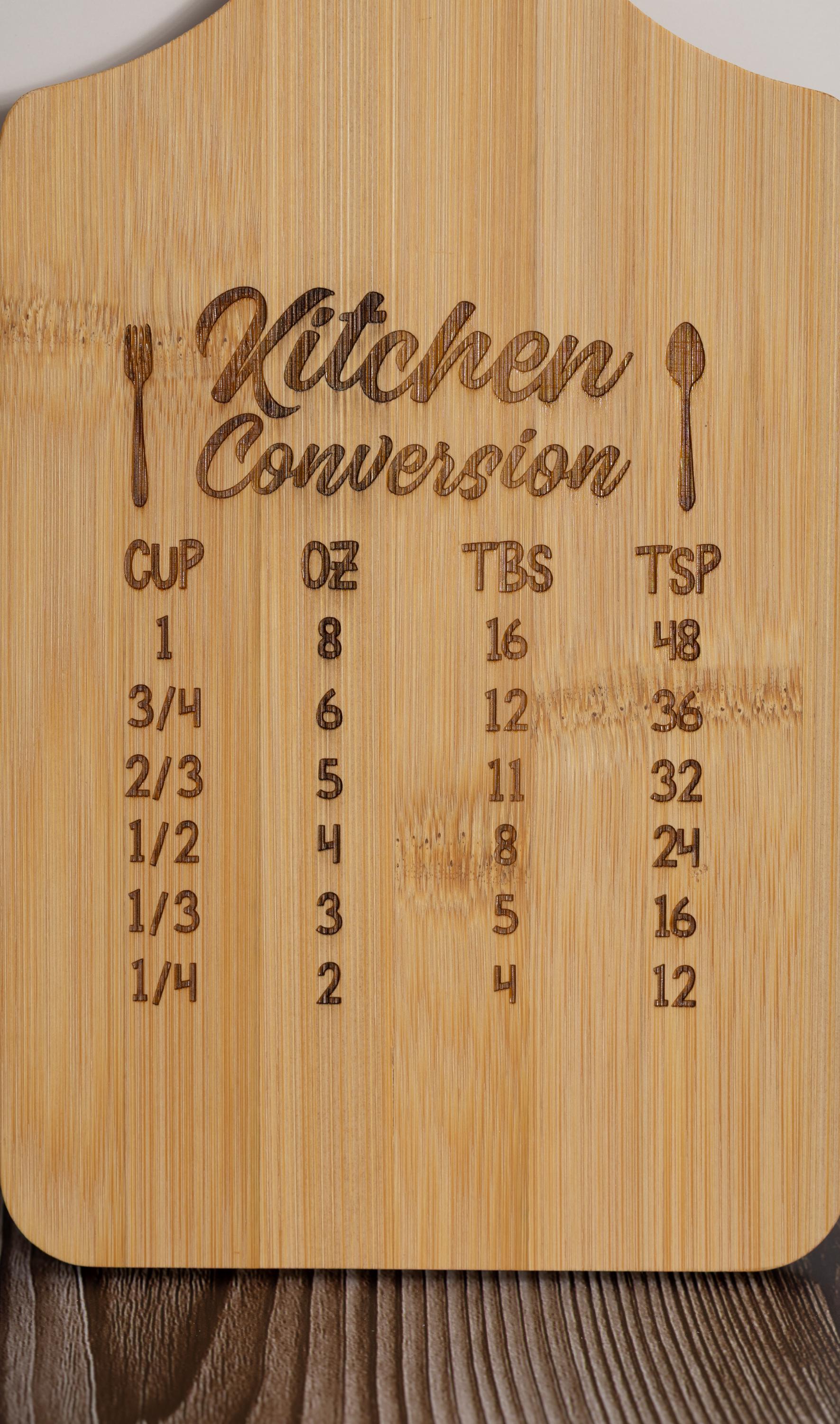 Bamboo Cutting Board – Compact Prep Board with Engraved Kitchen Conversions Chart