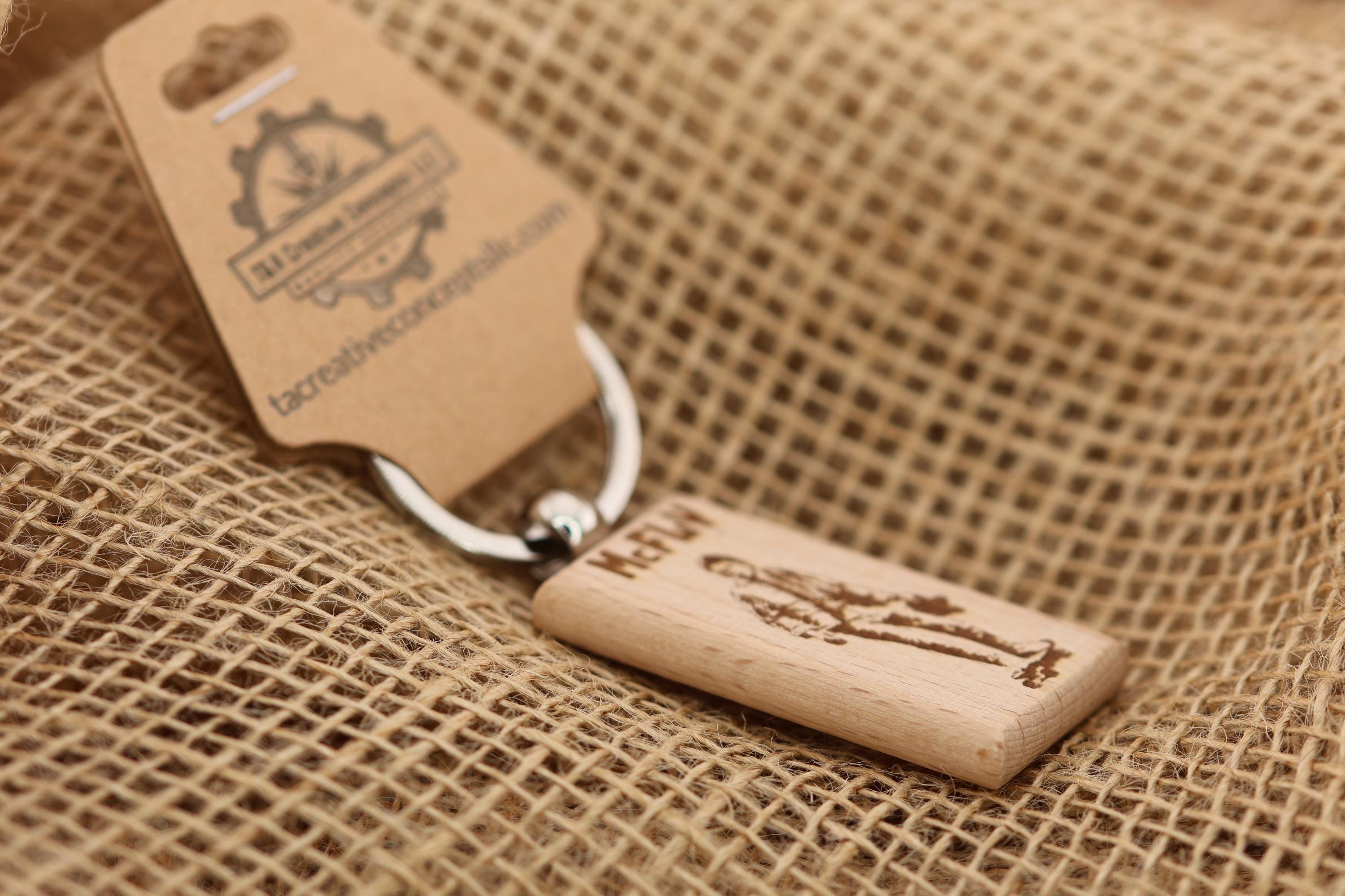 Back to the Future Keychain – Double Sided Laser Engraved Hardwood Bag Charm