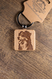 Wooden Dog Keychain - Australian Shepherd Gift | Solid Hardwood Charm, Durable Stainless Steel
