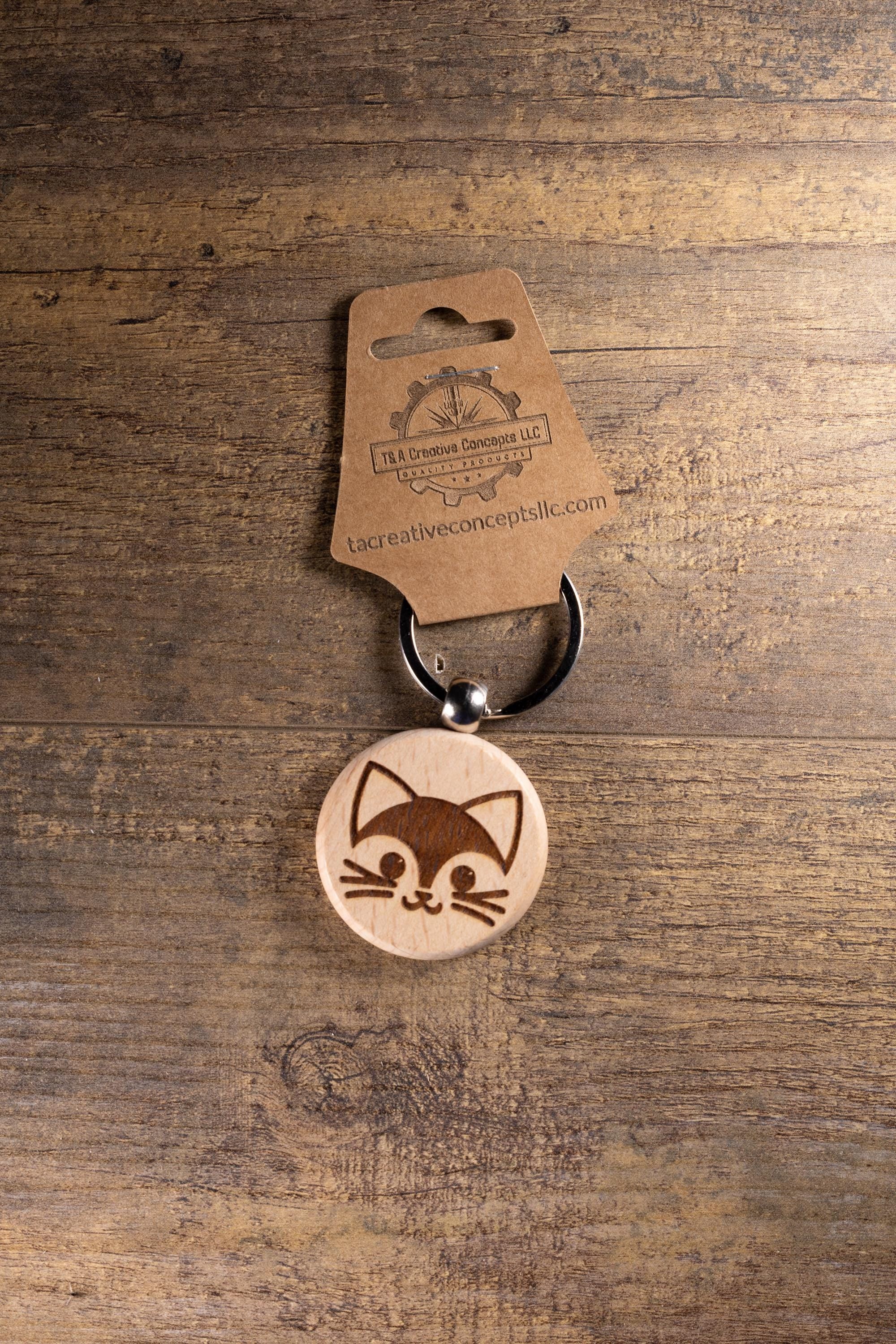Cat Wood Keychain – Laser Engraved Hardwood Keyring | Maple, Cherry, Walnut Gift
