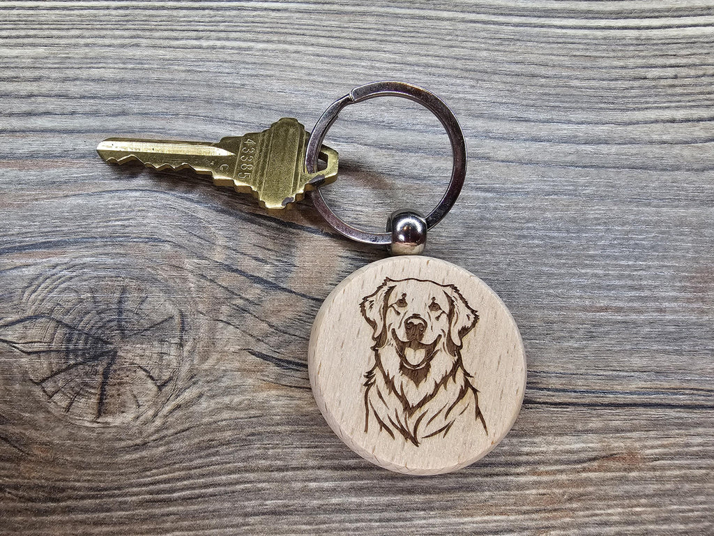 Golden Retriever Keychain – Laser Engraved Hardwood Double Sided Accessory