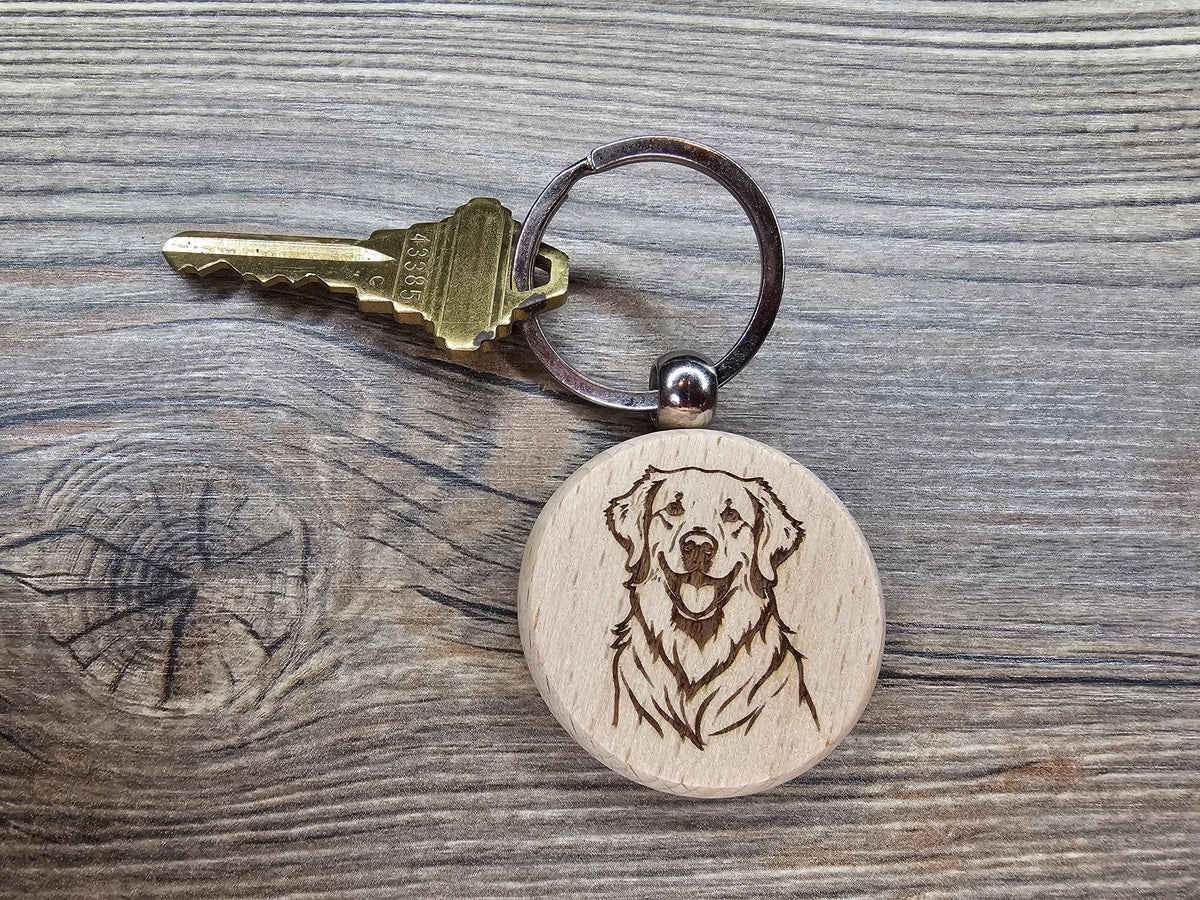 Golden Retriever Keychain – Laser Engraved Hardwood Double Sided Accessory
