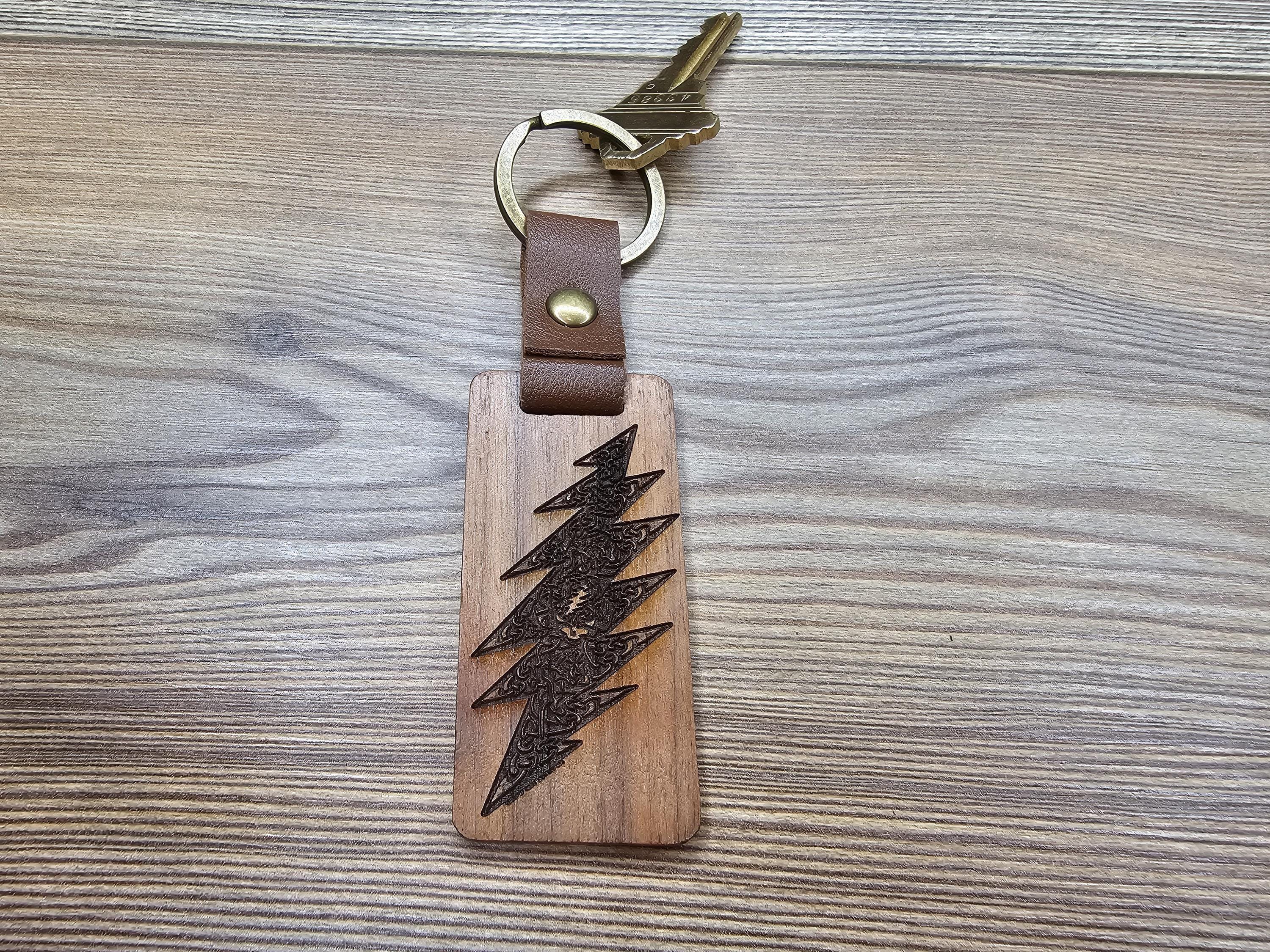 Grateful Dead Keychain – Walnut Wood Celtic Bolt Design | Double-Sided Engraving