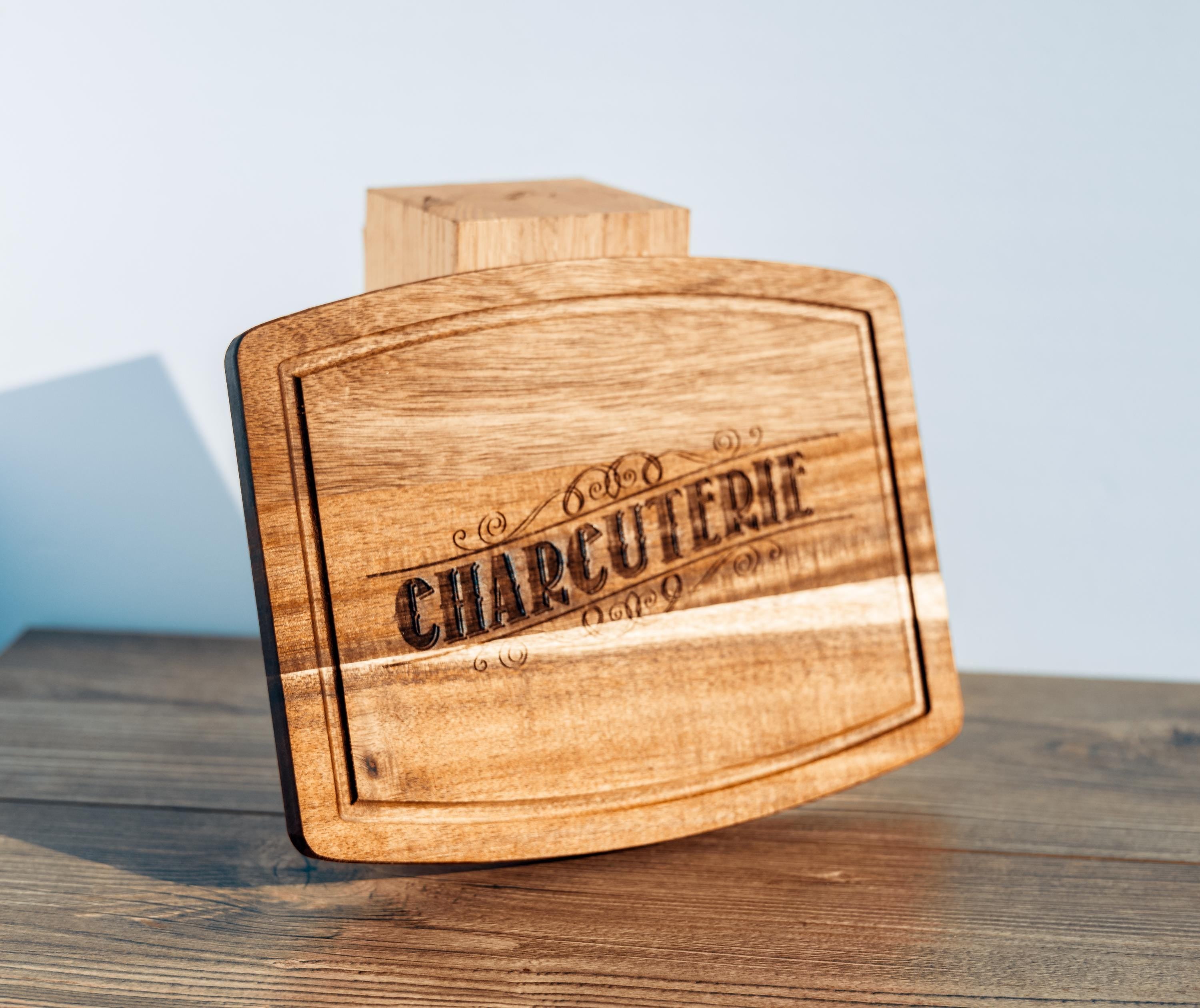 Rustic Acacia Charcuterie Board - Laser Engraved Wooden Serving Tray 8x10