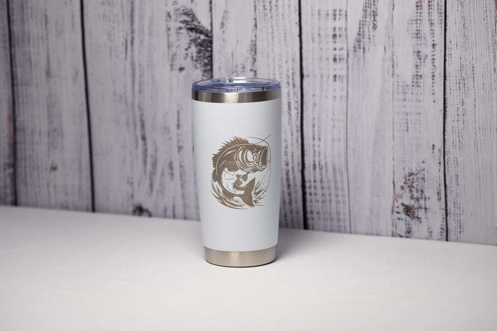 Bass Fish Tumbler – 20oz Stainless Steel Double Wall Tumbler with Laser Engraved Bass Fish Design