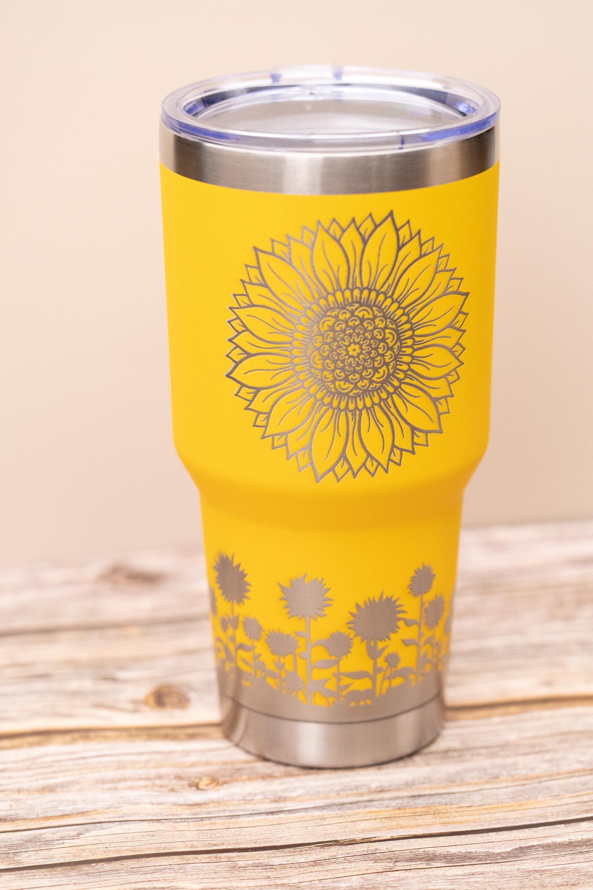 Sunflower Travel Tumbler - 30oz Vacuum Insulated Stainless Steel Cup with Clear Lid