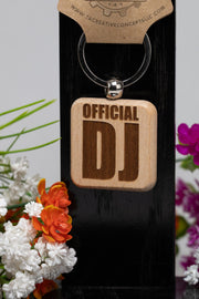 DJ Keychain – Double Sided Laser Engraved Wood Key Ring | Official DJ Gift Accessory