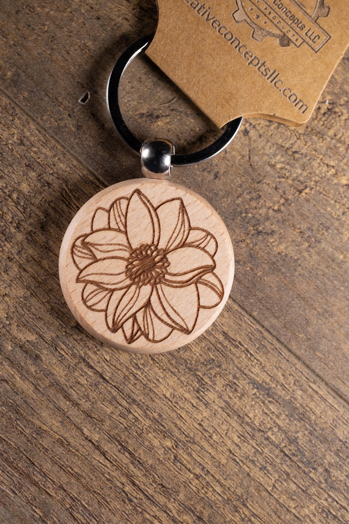 Wooden Mandala Keychain - Laser Engraved Solid Hardwood Boho Style Charm