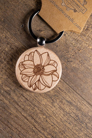 Wooden Mandala Keychain - Laser Engraved Solid Hardwood Boho Style Charm