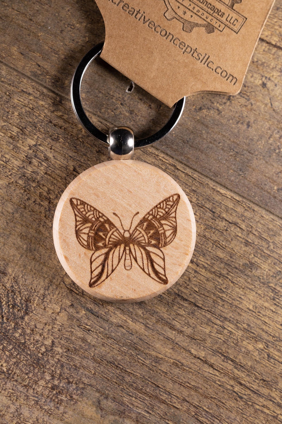 Butterfly Keychain - Laser Engraved Wood Bag Charm with Stainless Steel Ring