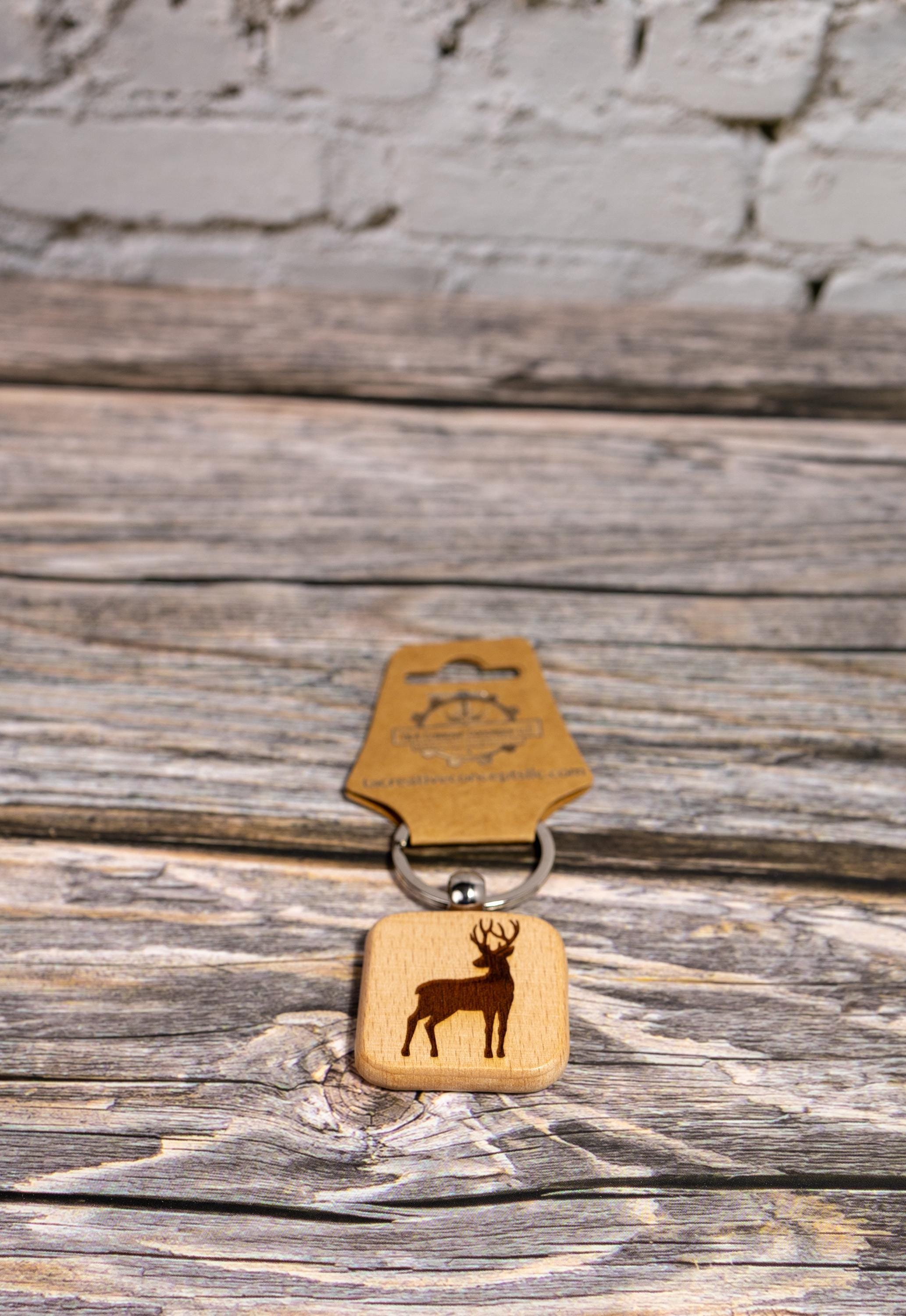 Hunter Buck Keychain - Double Sided Hardwood Laser Engraved Buck Silhouette