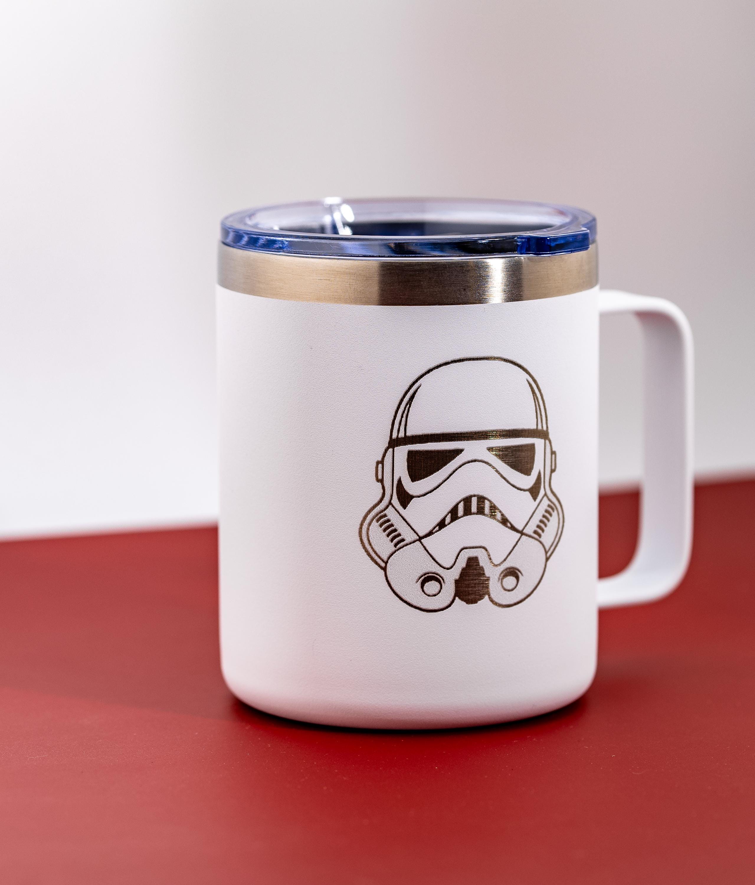 Stormtrooper Coffee Mug – Insulated Stainless Steel, White Powder Coated, Laser Engraved Design